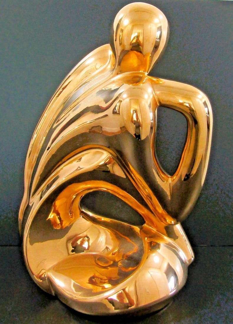 Rare Jaru 1970s 18k Gold Pottery Modernist Nude Woman Dancer Sculpture Signed 18.5" Tall - 6