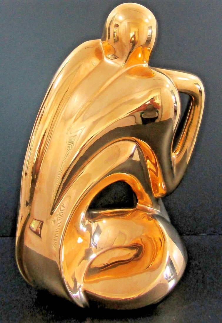 Rare Jaru 1970s 18k Gold Pottery Modernist Nude Woman Dancer Sculpture Signed 18.5" Tall - 7