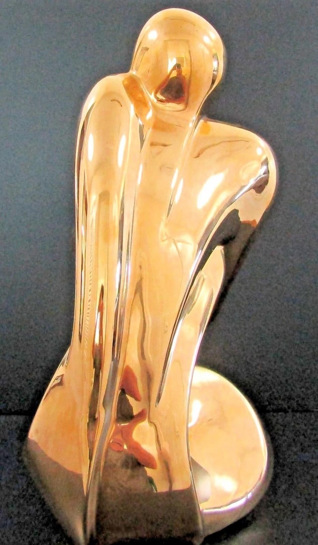 Rare Jaru 1970s 18k Gold Pottery Modernist Nude Woman Dancer Sculpture Signed 18.5" Tall - 8
