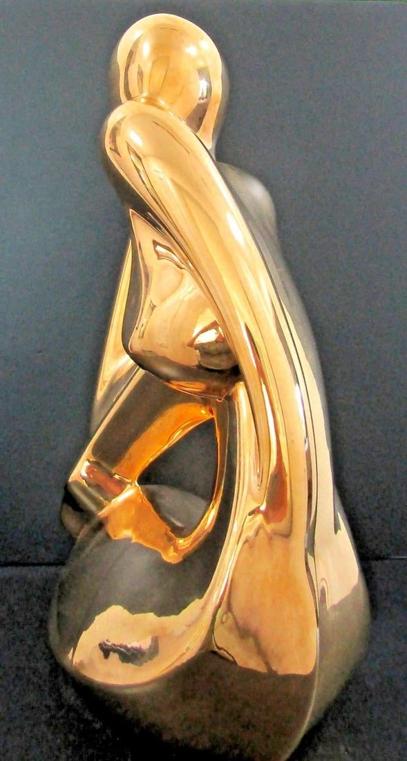 Rare Jaru 1970s 18k Gold Pottery Modernist Nude Woman Dancer Sculpture Signed 18.5" Tall - 9