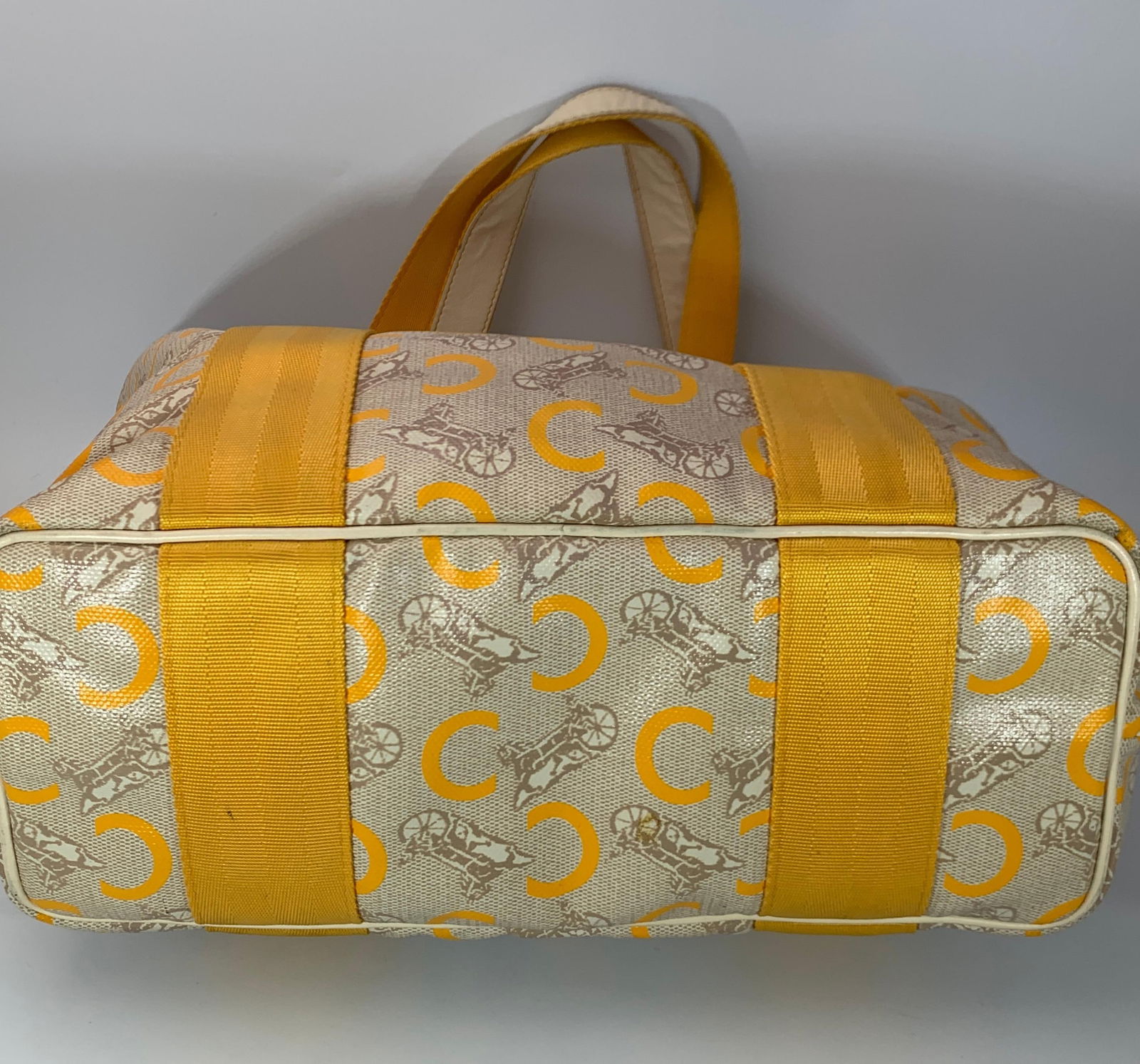 Pre-Loved Celine Yellow Beige Canvas Coated PVC Plastic Macadam Tote Bag - 16
