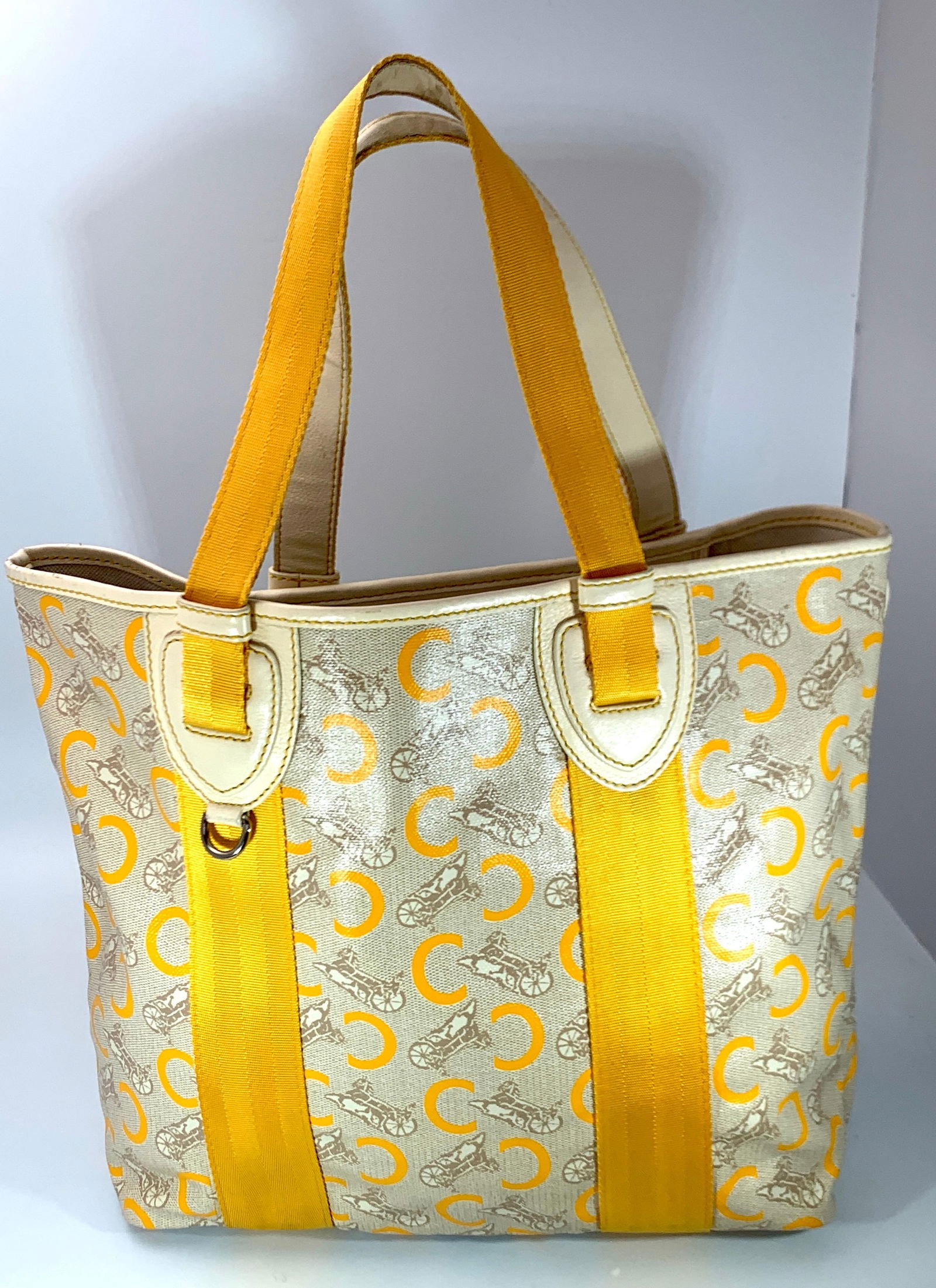 Pre-Loved Celine Yellow Beige Canvas Coated PVC Plastic Macadam Tote Bag - 17