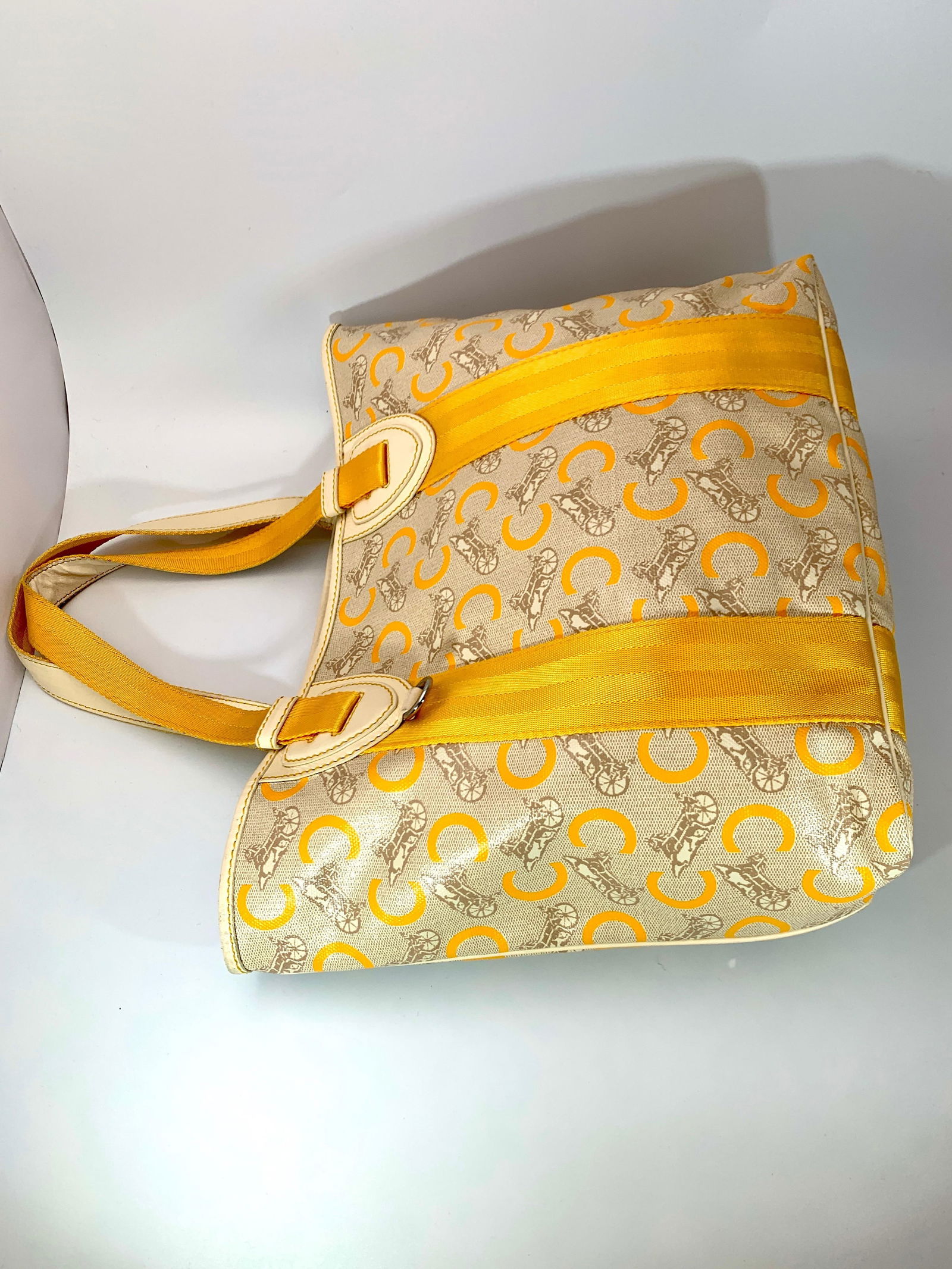 Pre-Loved Celine Yellow Beige Canvas Coated PVC Plastic Macadam Tote Bag - 18