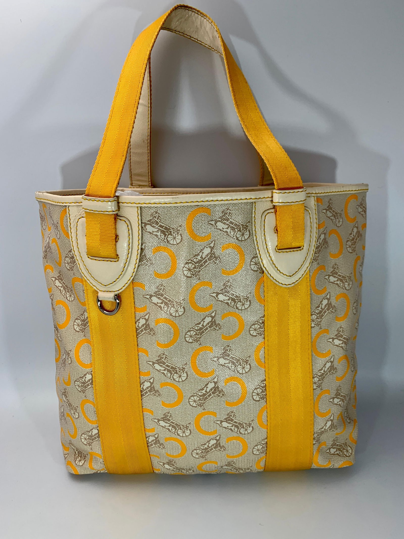 Pre-Loved Celine Yellow Beige Canvas Coated PVC Plastic Macadam Tote Bag - 3