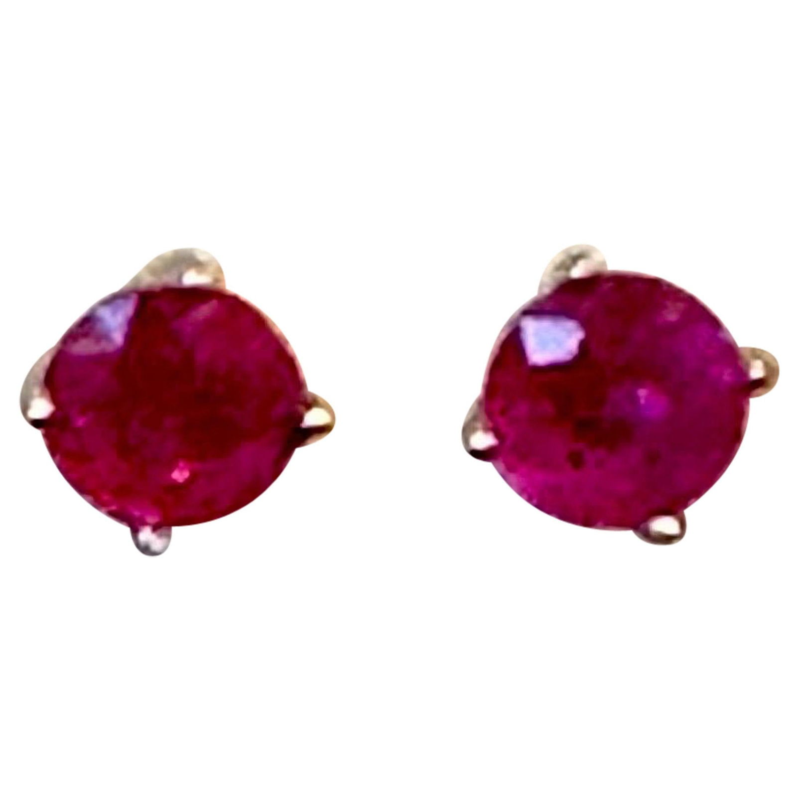 1 Carat Solitaire Natural Ruby Earrings 4 Prongs Screw Back 14 Karat White Gold - 15