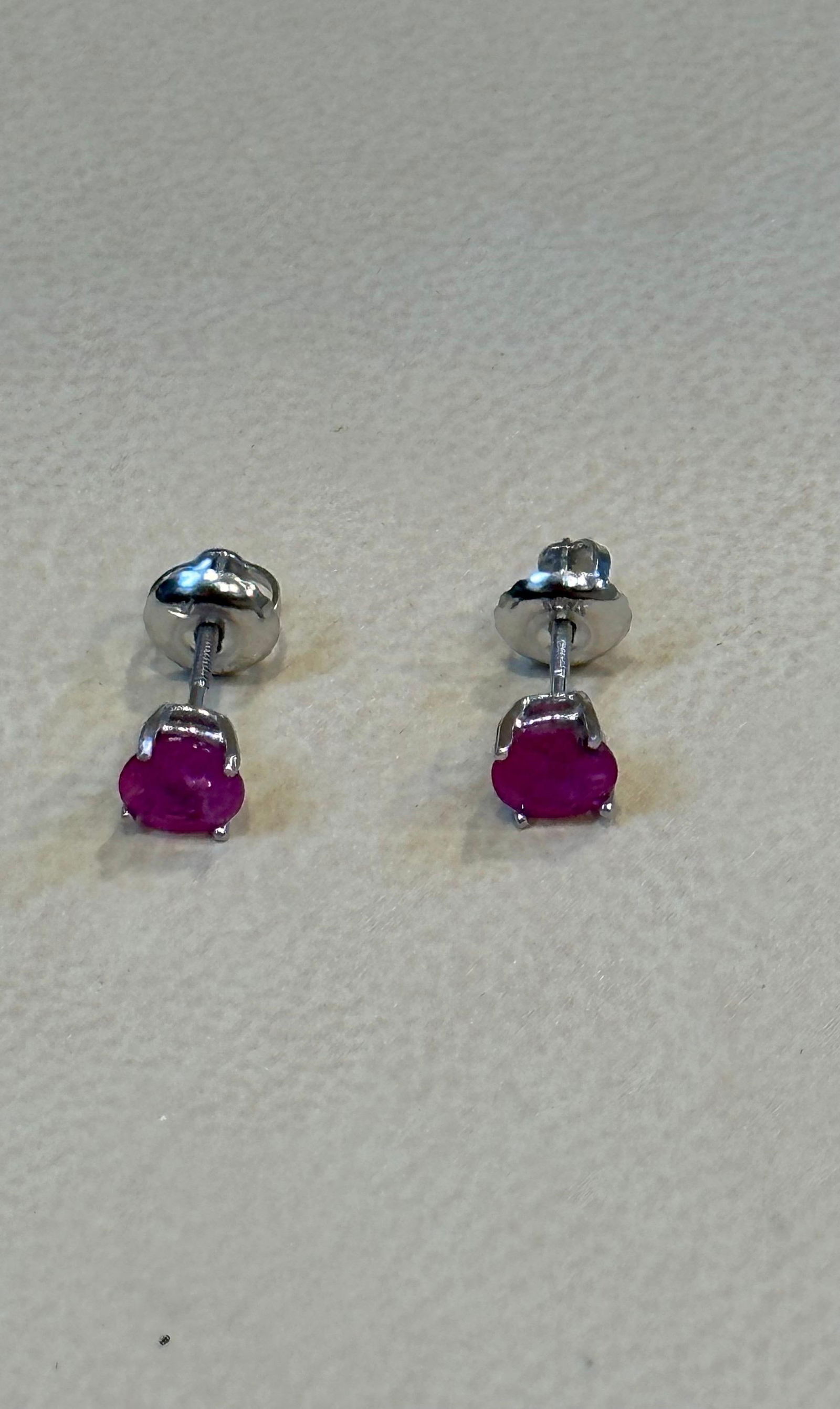 1 Carat Solitaire Natural Ruby Earrings 4 Prongs Screw Back 14 Karat White Gold - 17