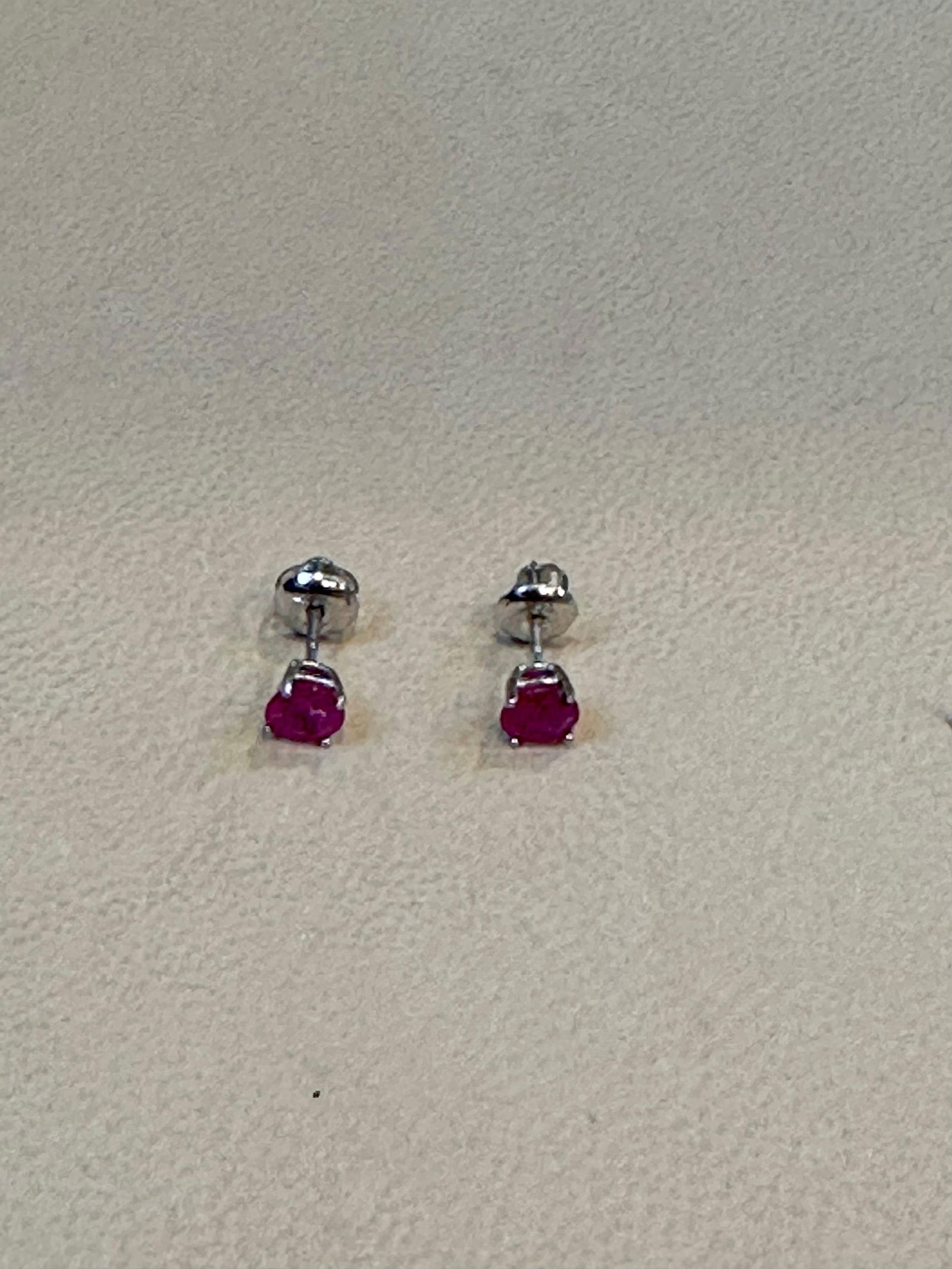 1 Carat Solitaire Natural Ruby Earrings 4 Prongs Screw Back 14 Karat White Gold - 18