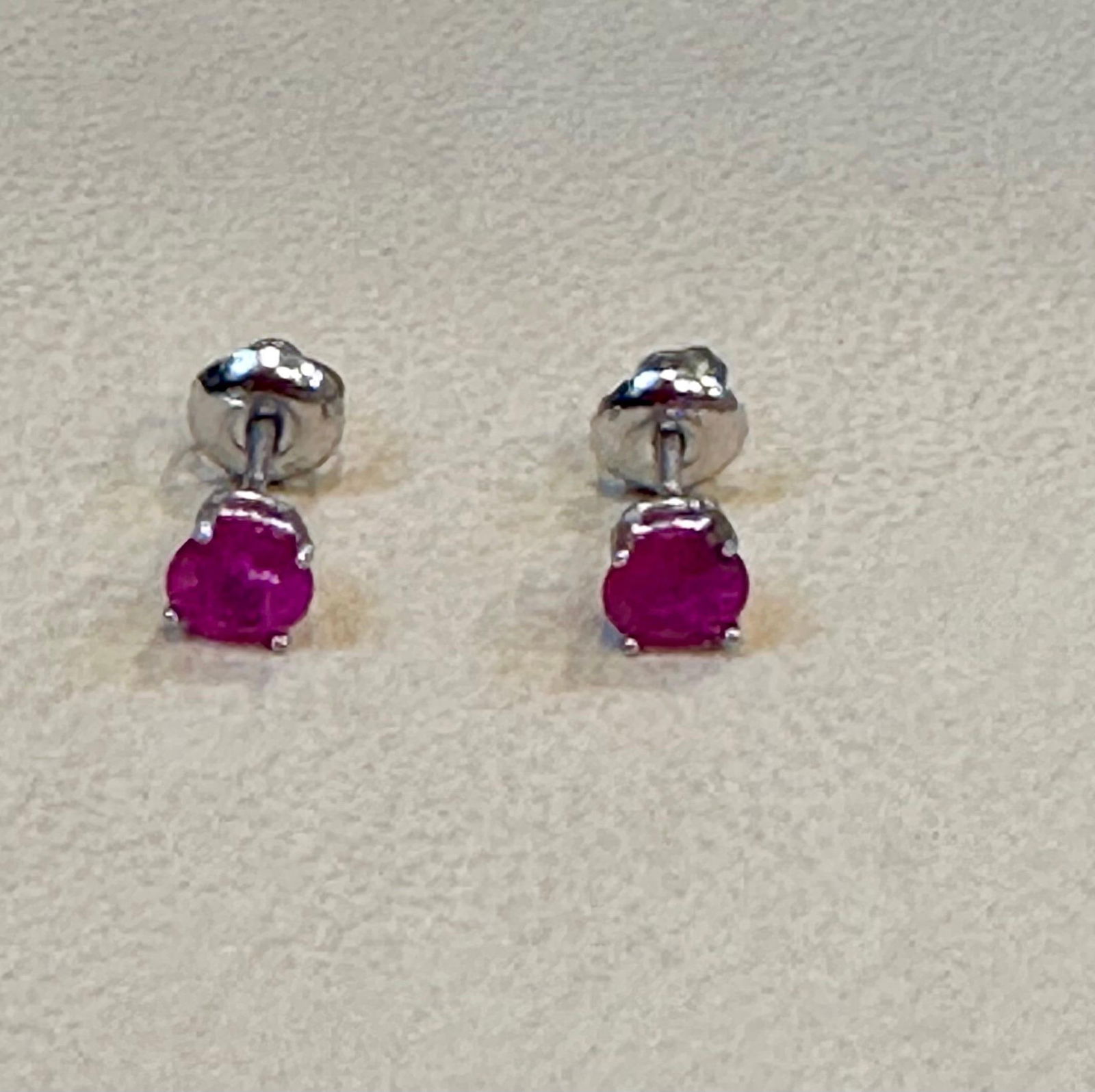 1 Carat Solitaire Natural Ruby Earrings 4 Prongs Screw Back 14 Karat White Gold - 3
