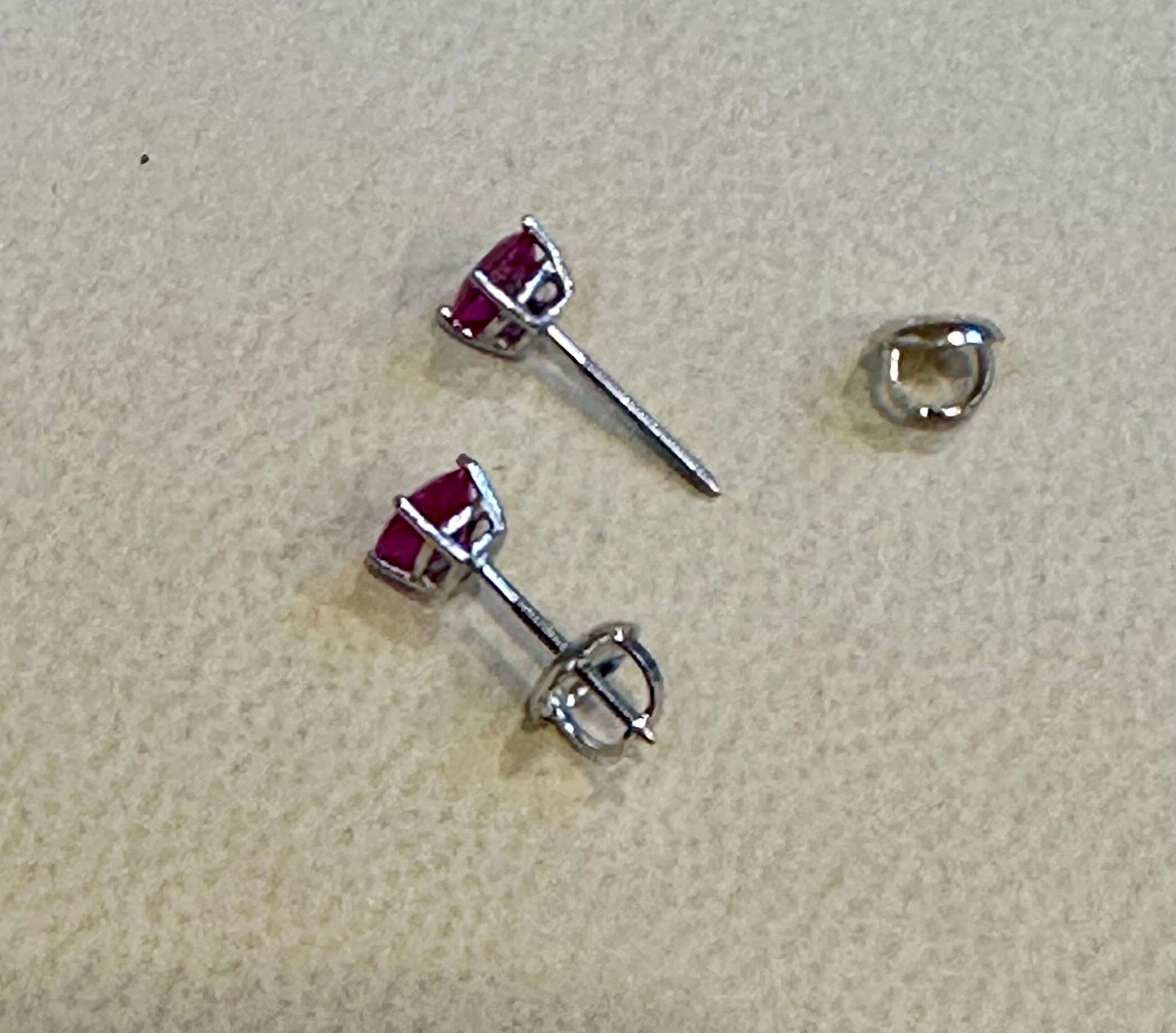 1 Carat Solitaire Natural Ruby Earrings 4 Prongs Screw Back 14 Karat White Gold - 4