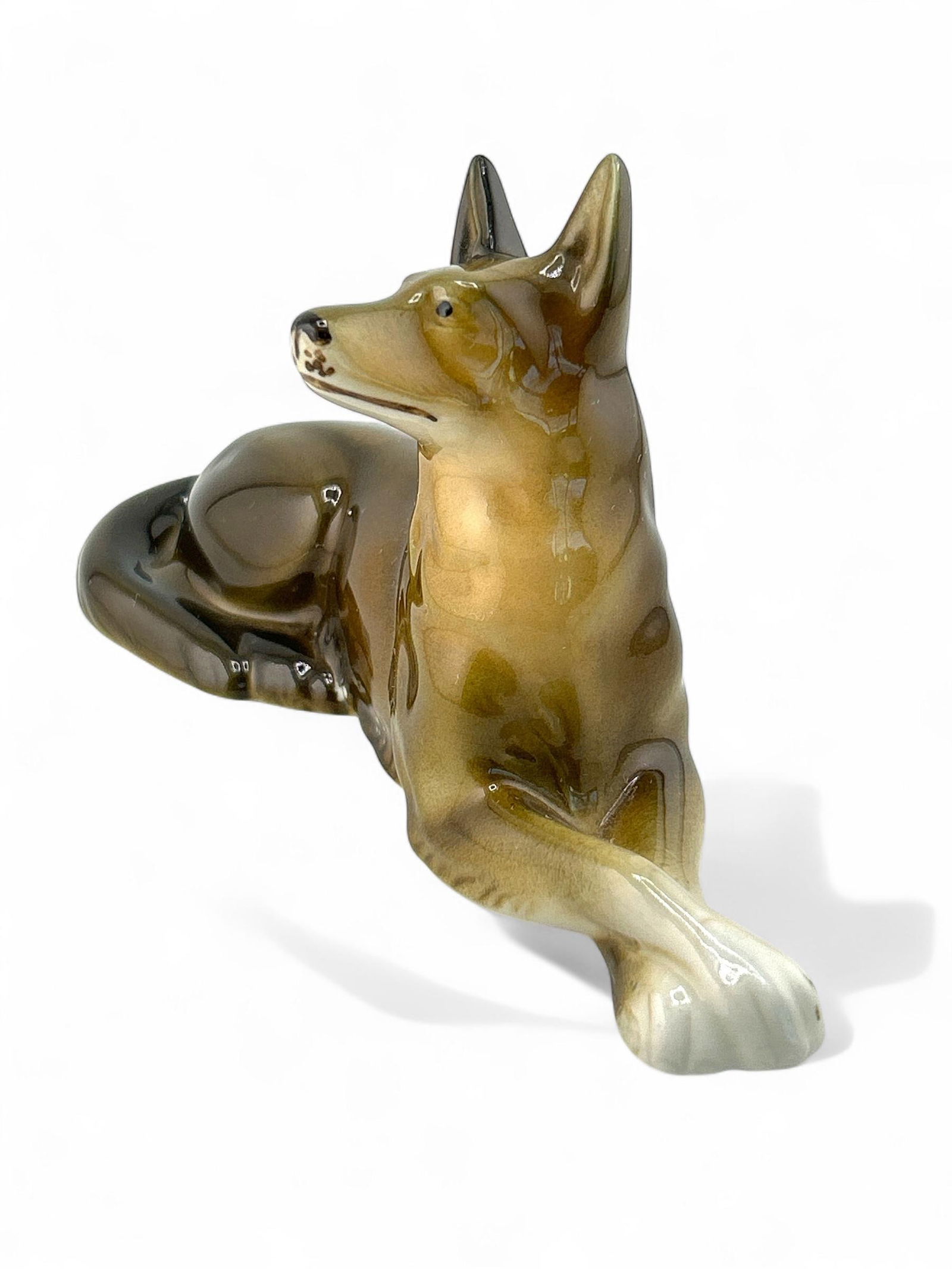 1960's Royal Dux Porcelain German Shepherd Statue Czechoslovakia - 2