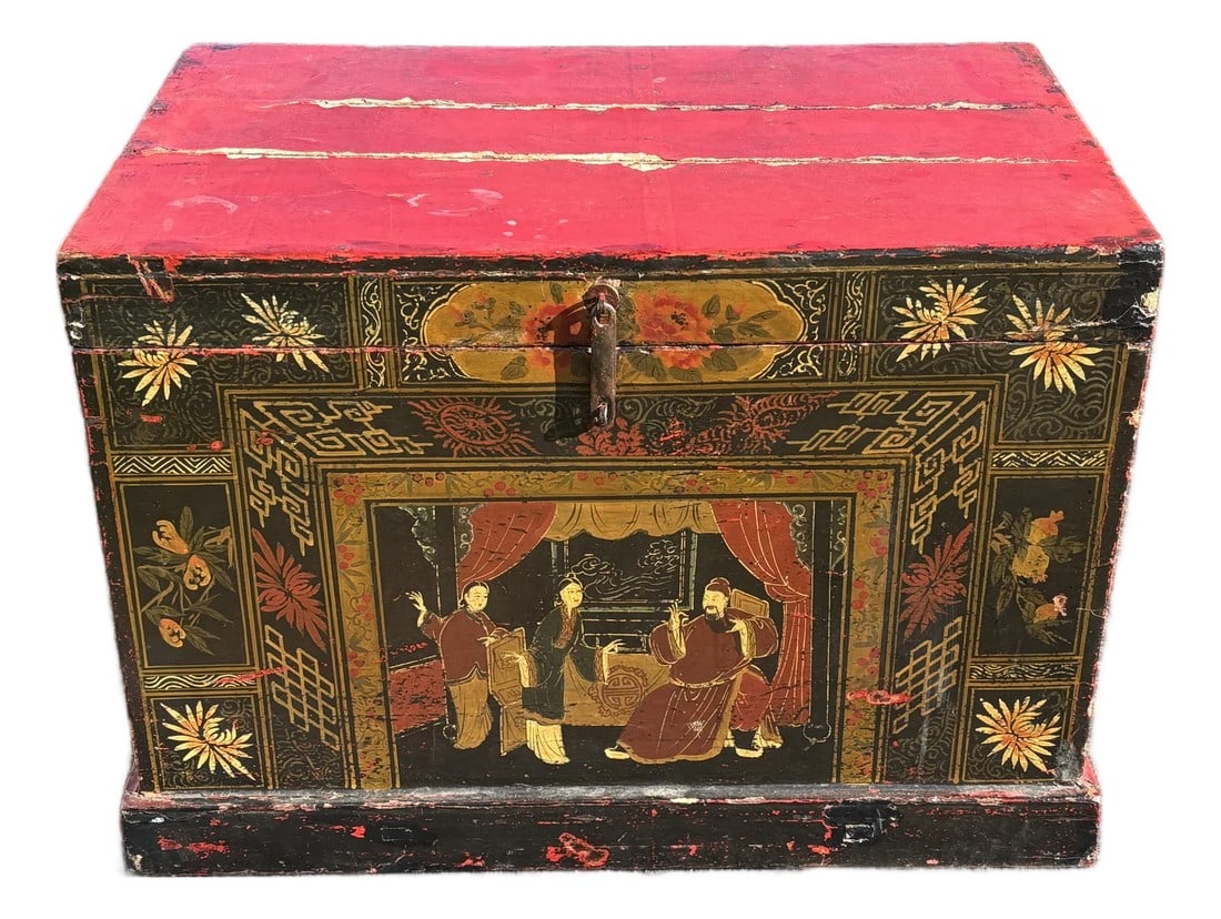 Late 19th C. Asian School Travel / Dowry Chest - Artisan Paint and Construction (1 of 7)