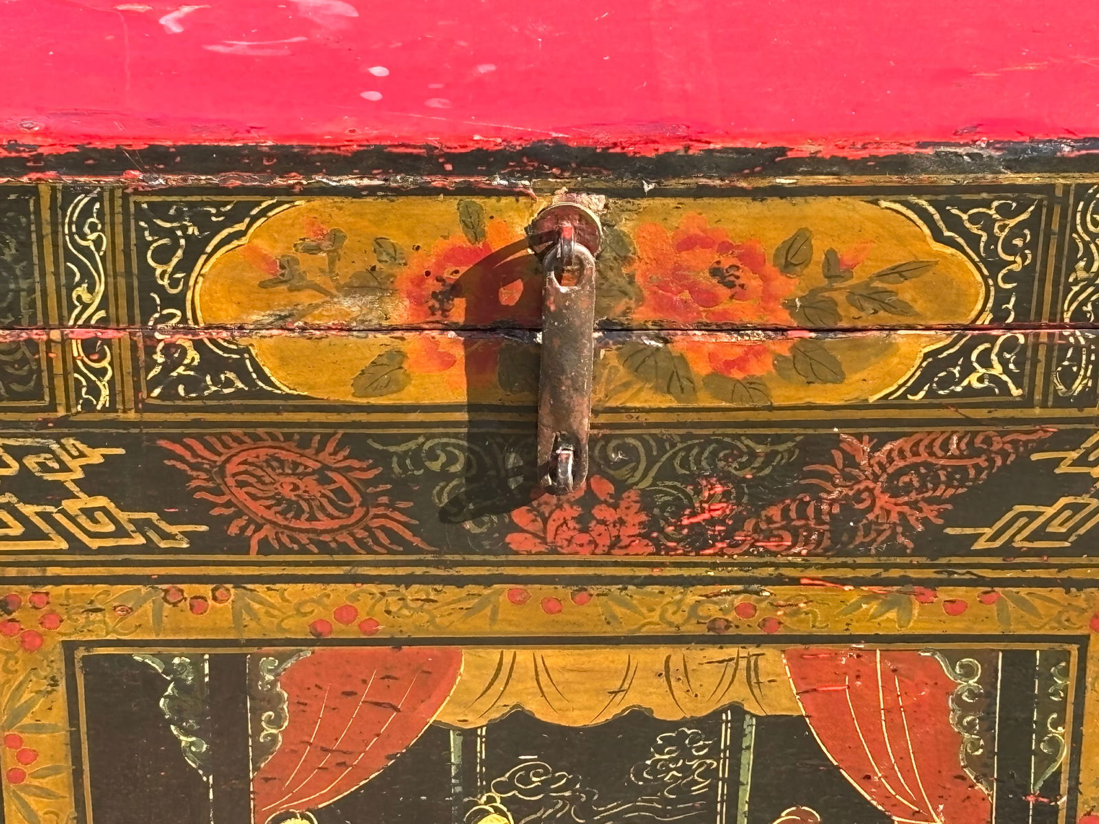 Late 19th C. Asian School Travel / Dowry Chest - Artisan Paint and Construction - 2