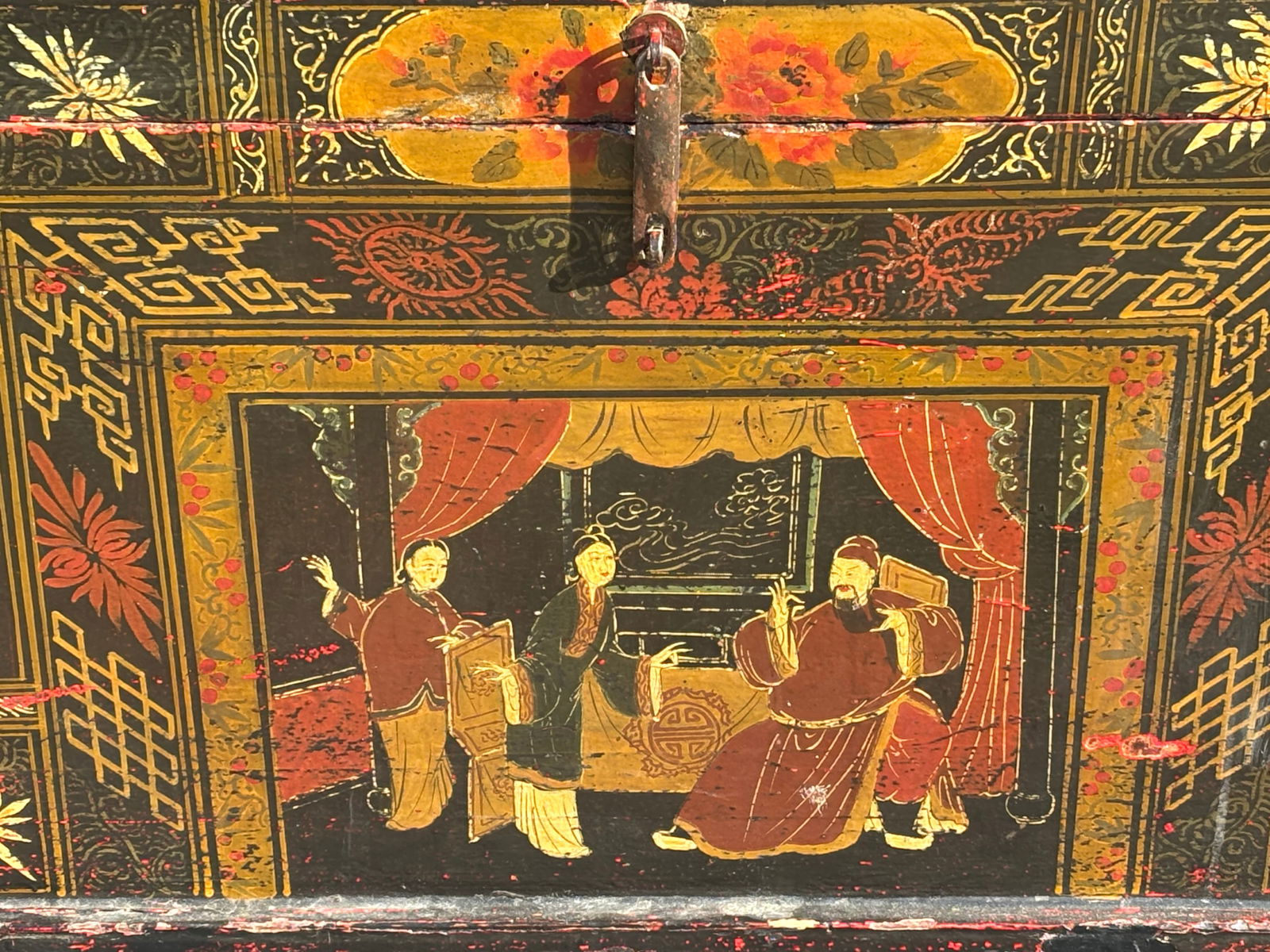 Late 19th C. Asian School Travel / Dowry Chest - Artisan Paint and Construction - 3