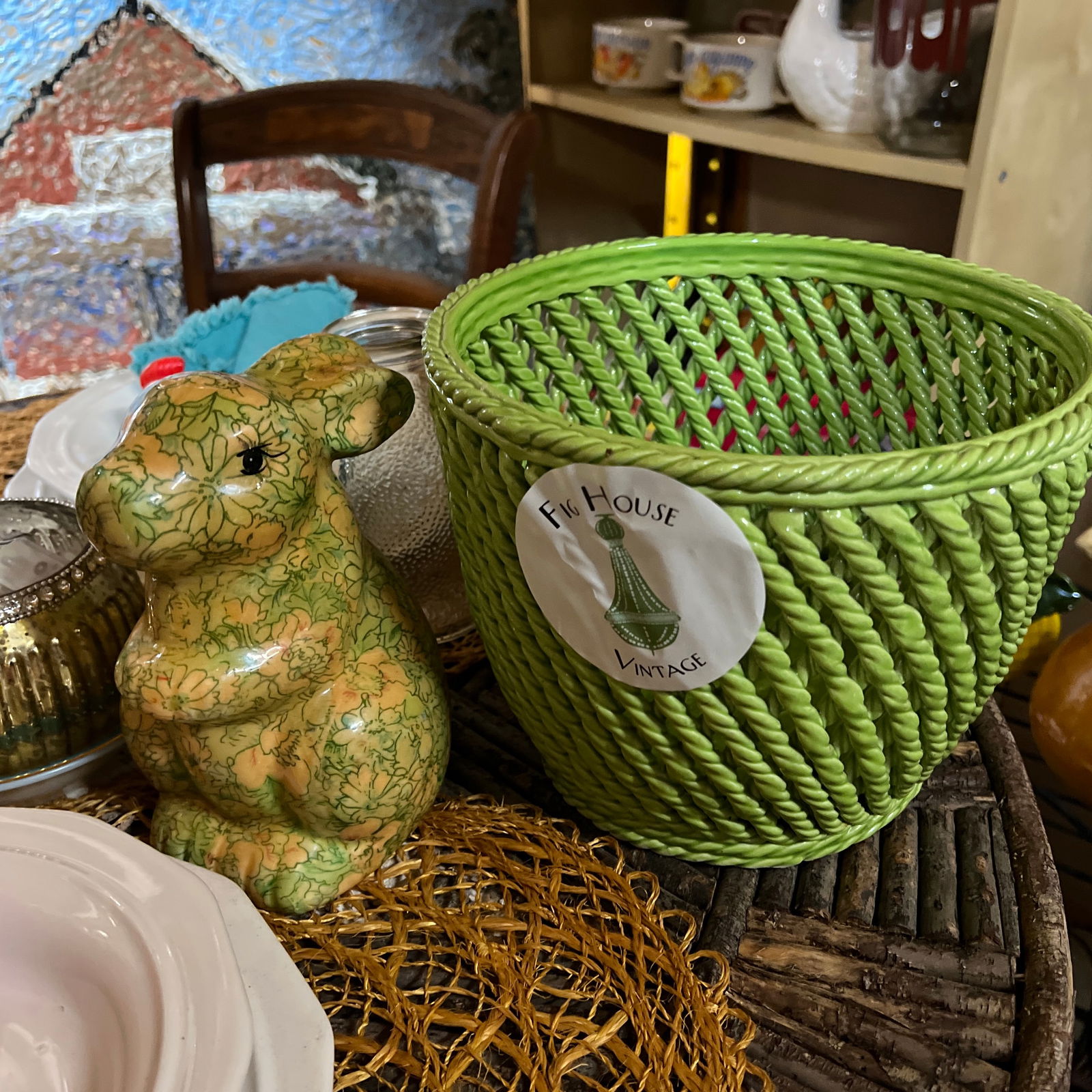 1970s Decoupage Ceramic Floral Bunny Sculpture - 2