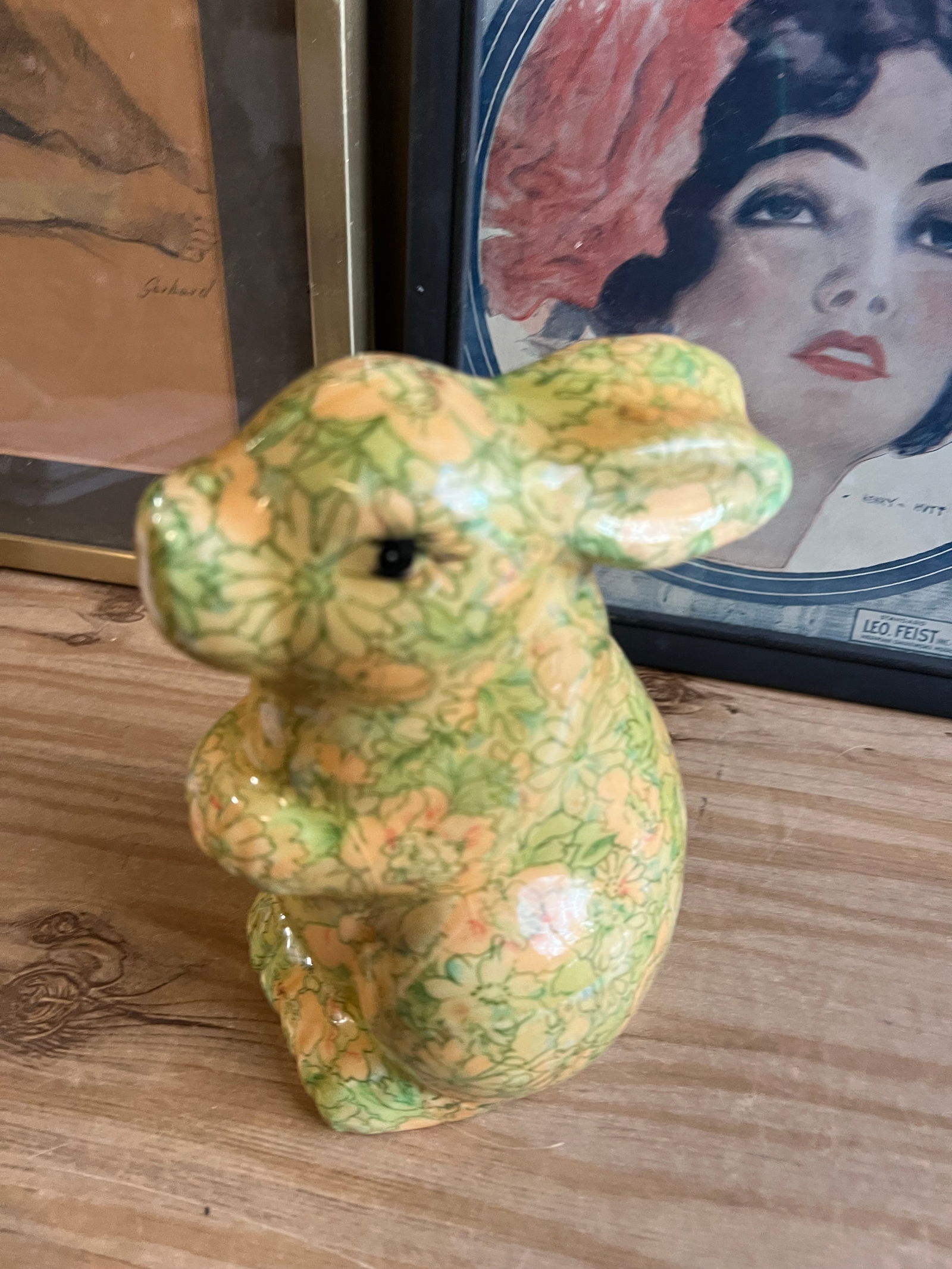 1970s Decoupage Ceramic Floral Bunny Sculpture - 3
