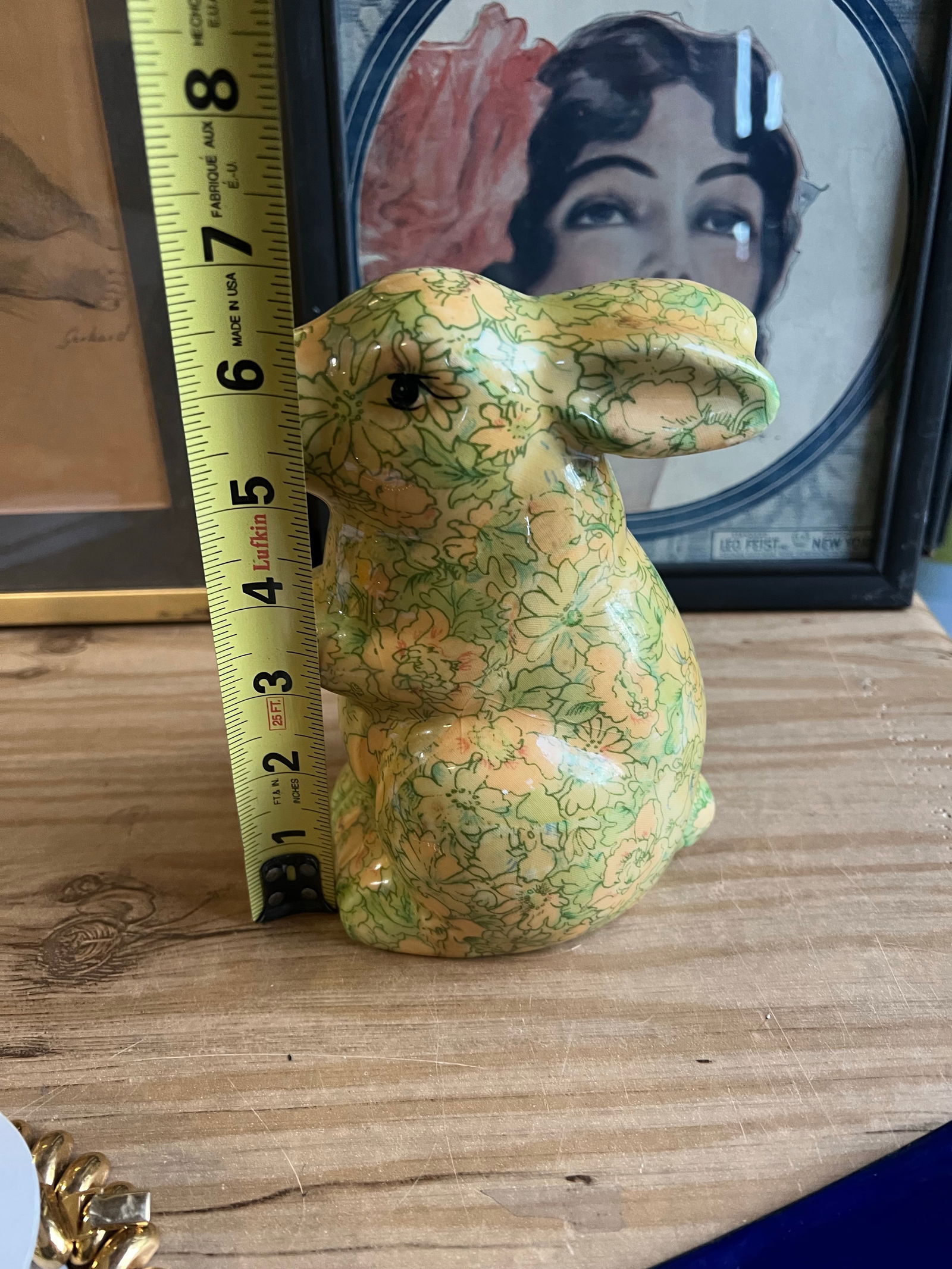 1970s Decoupage Ceramic Floral Bunny Sculpture - 4