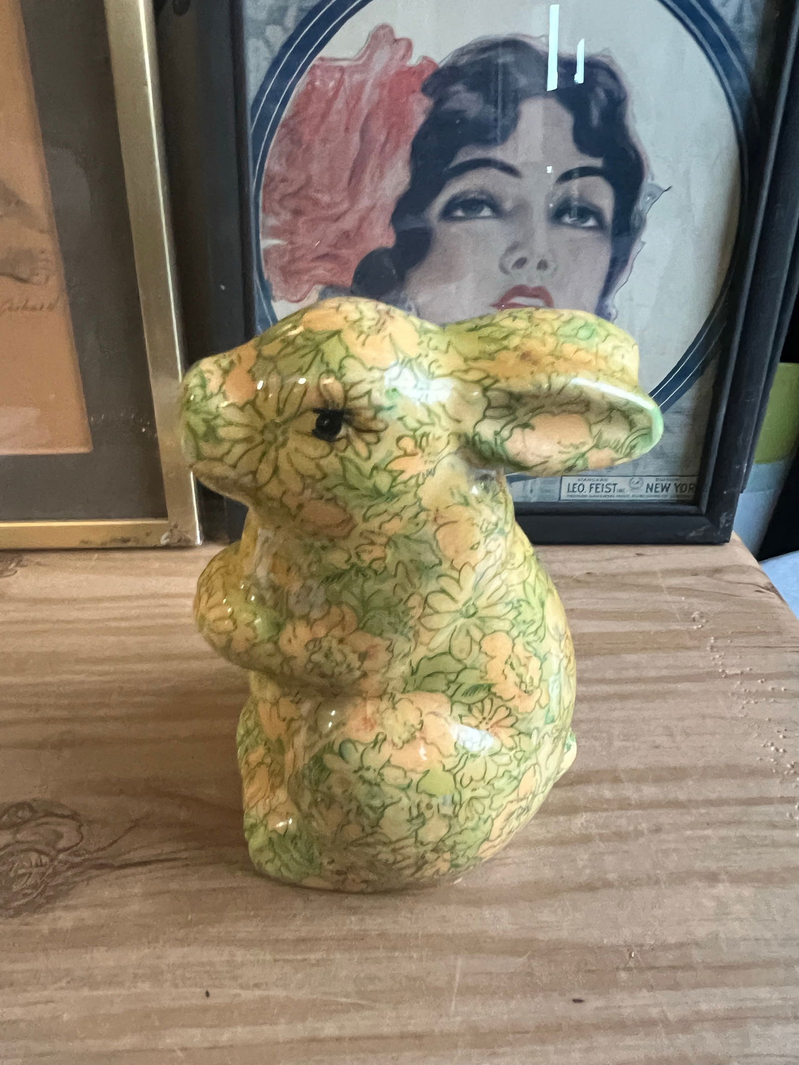 1970s Decoupage Ceramic Floral Bunny Sculpture - 6