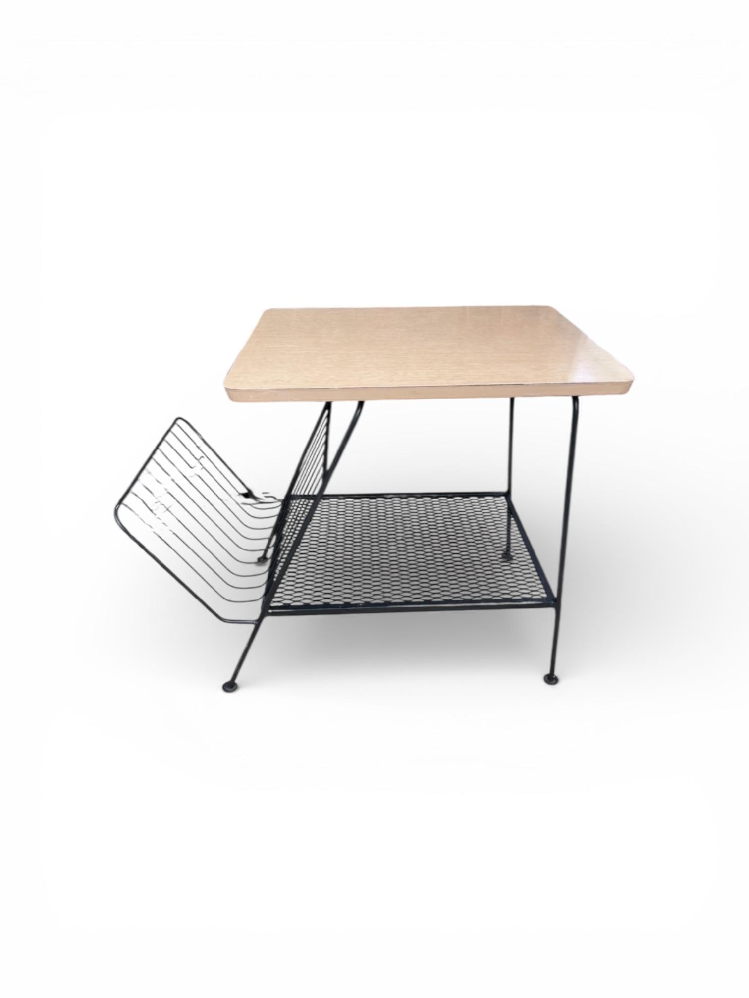 Mid Century Table With Metal Magazine Rack - 2