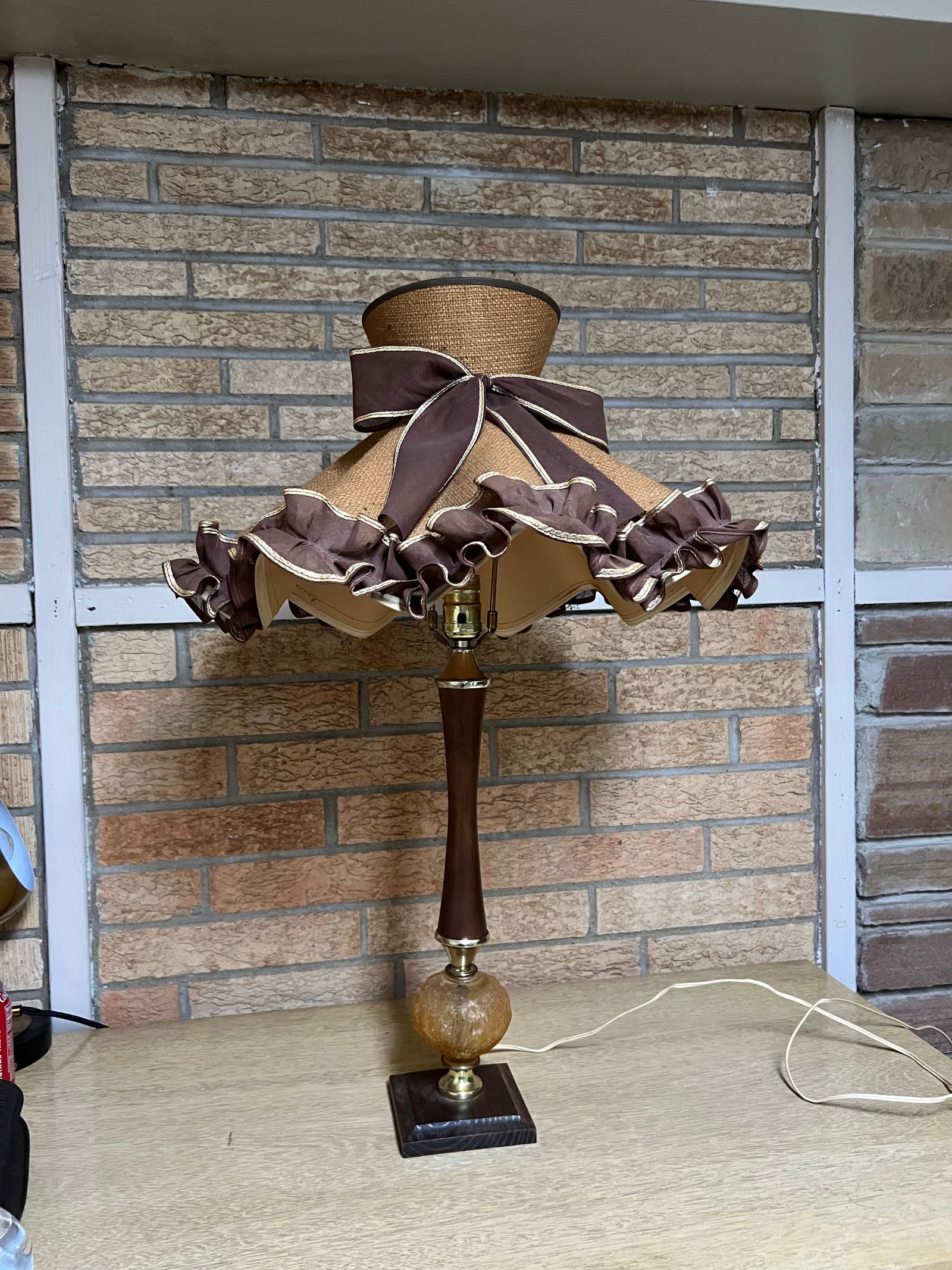 Vintage Fancy Wood and Glass Table Lamp - 2