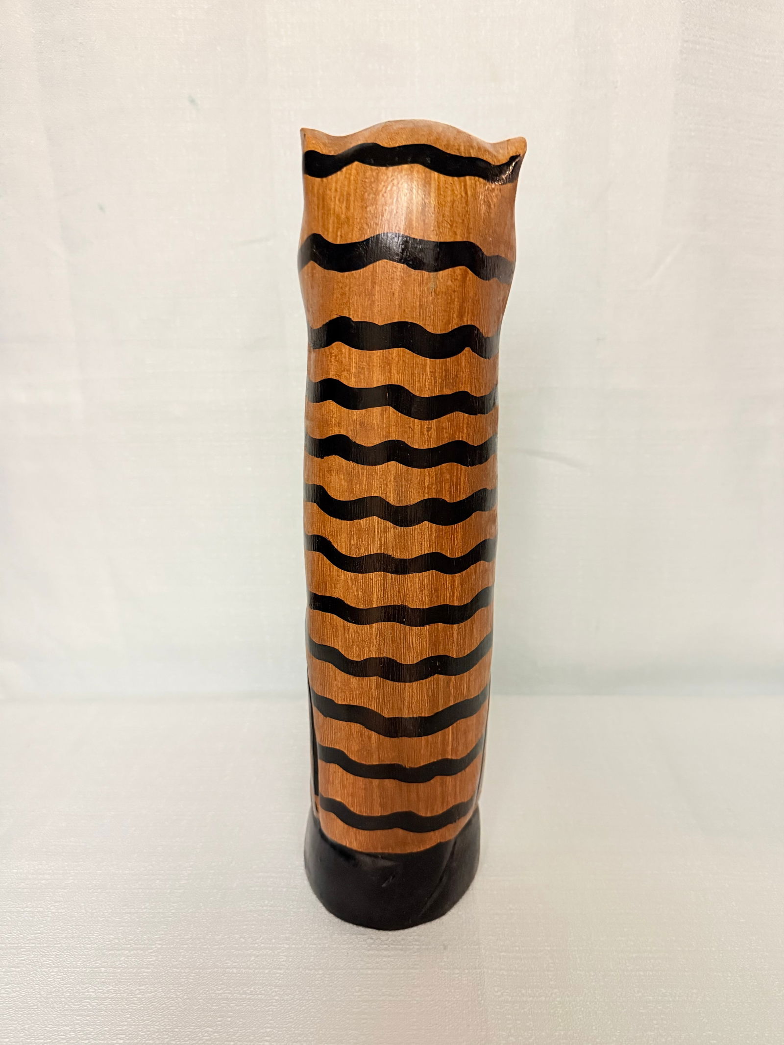 1960s Hand-Carved Folk Art Wooden Tiger Cat by Turtle and Crane - Mid-Century Primitive Whimsy - 10