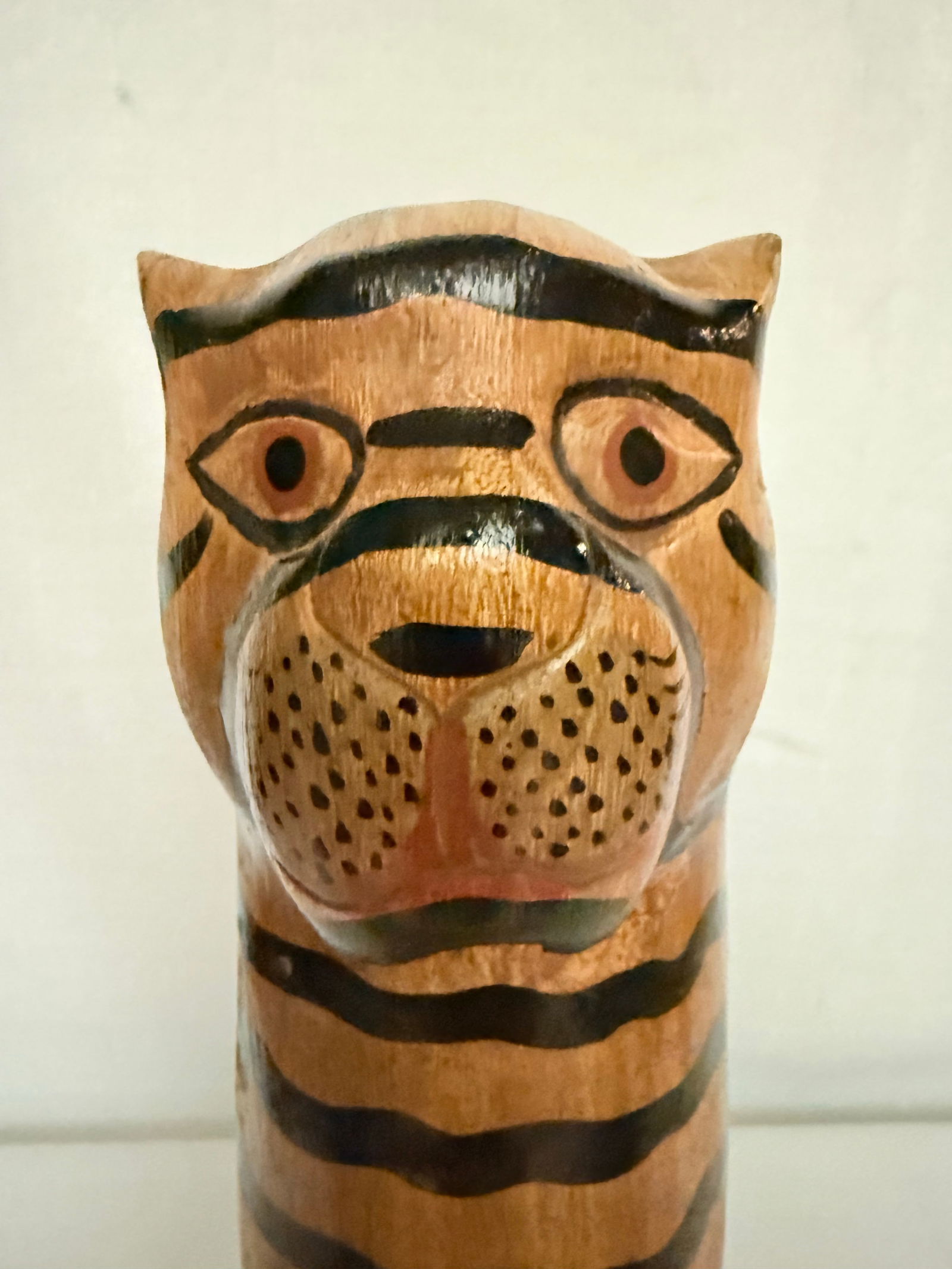1960s Hand-Carved Folk Art Wooden Tiger Cat by Turtle and Crane - Mid-Century Primitive Whimsy - 2