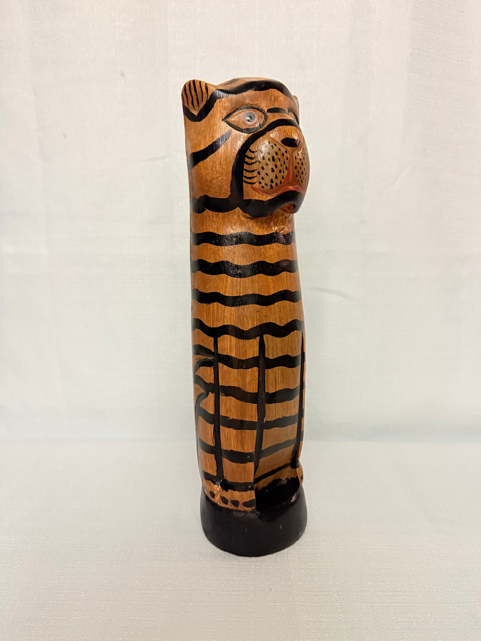 1960s Hand-Carved Folk Art Wooden Tiger Cat by Turtle and Crane - Mid-Century Primitive Whimsy - 5