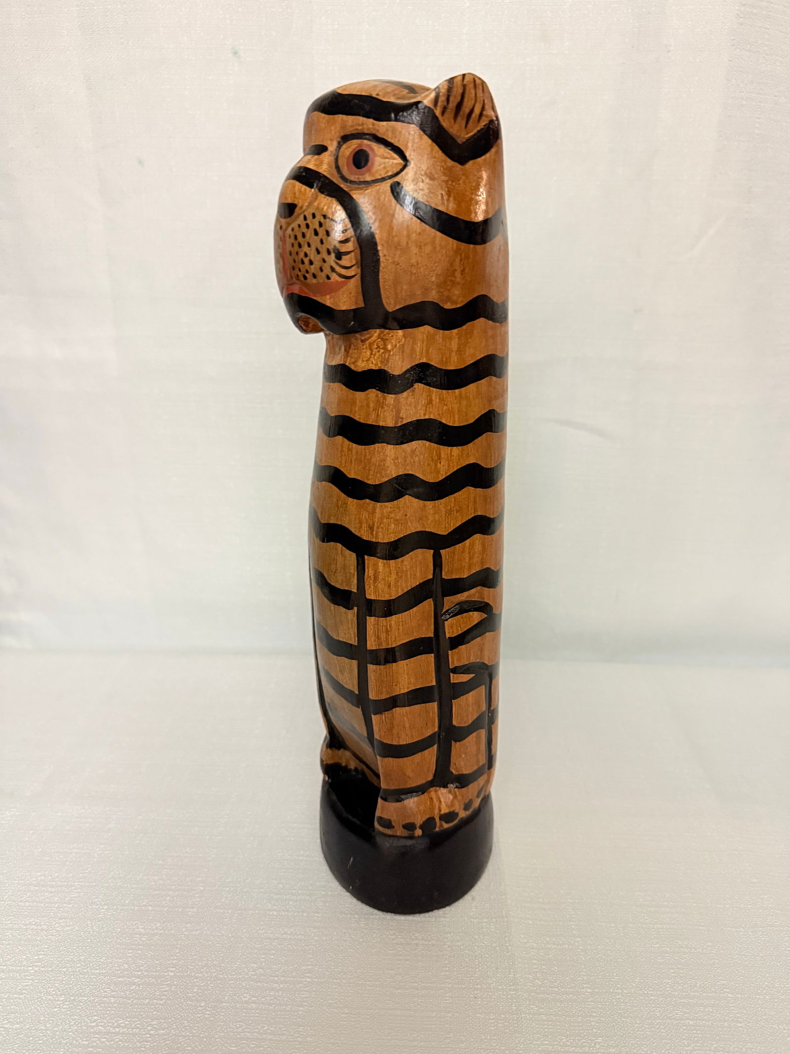 1960s Hand-Carved Folk Art Wooden Tiger Cat by Turtle and Crane - Mid-Century Primitive Whimsy - 6