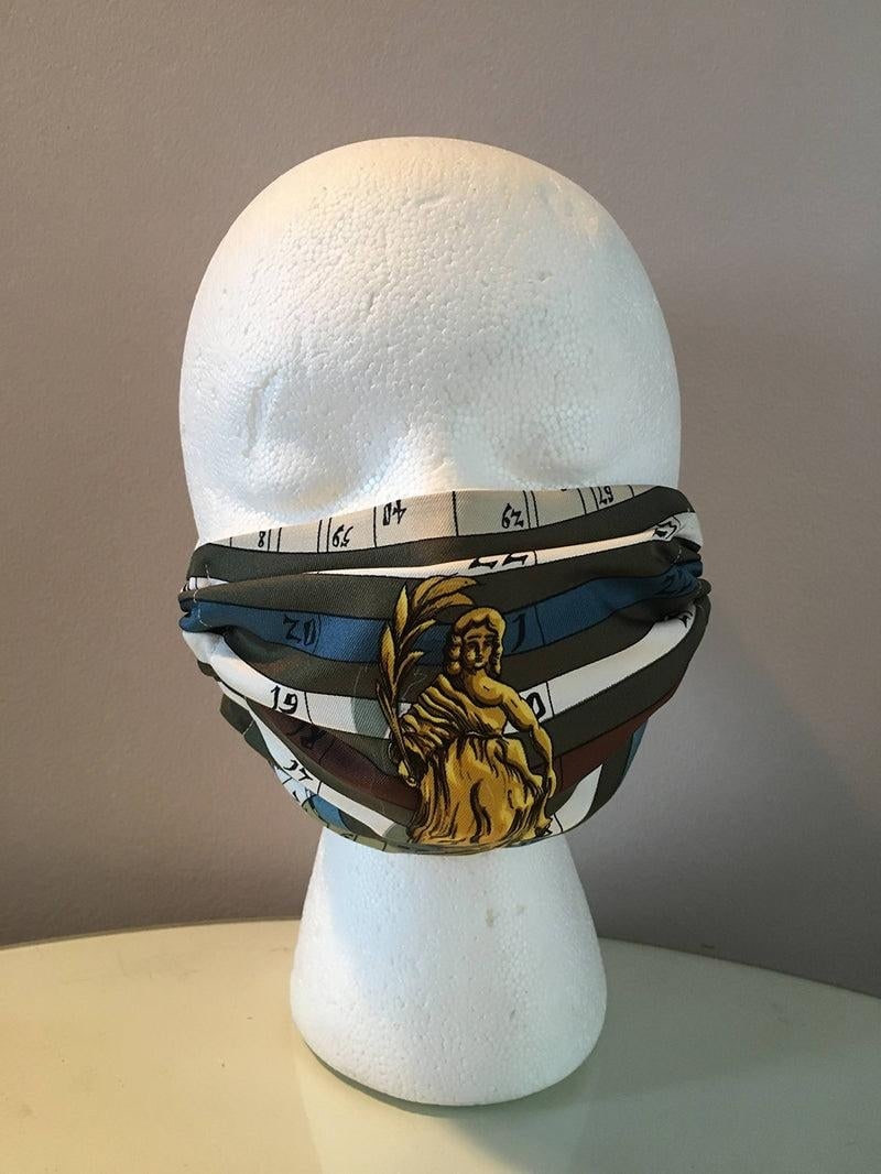 Handmade Hermes Vintage Dies et Hore Virgo Silk Scarf Face Mask - 4