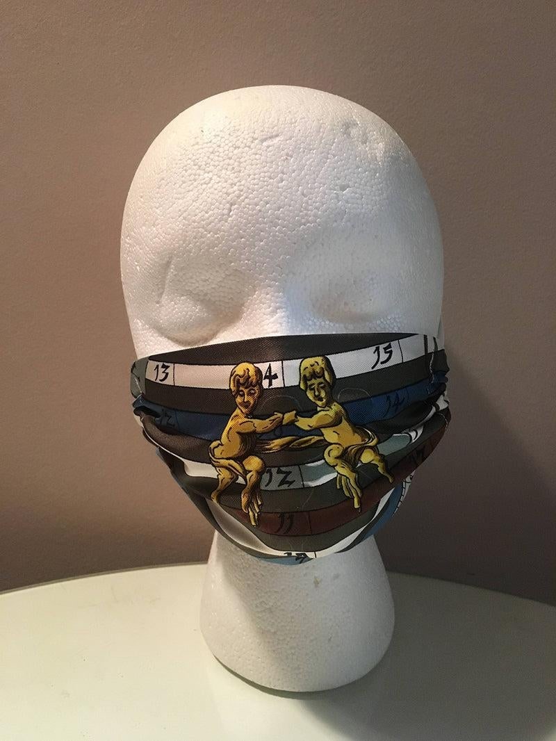 Handmade Hermes Vintage Dies et Hore Gemini Silk Scarf Face Mask - 4