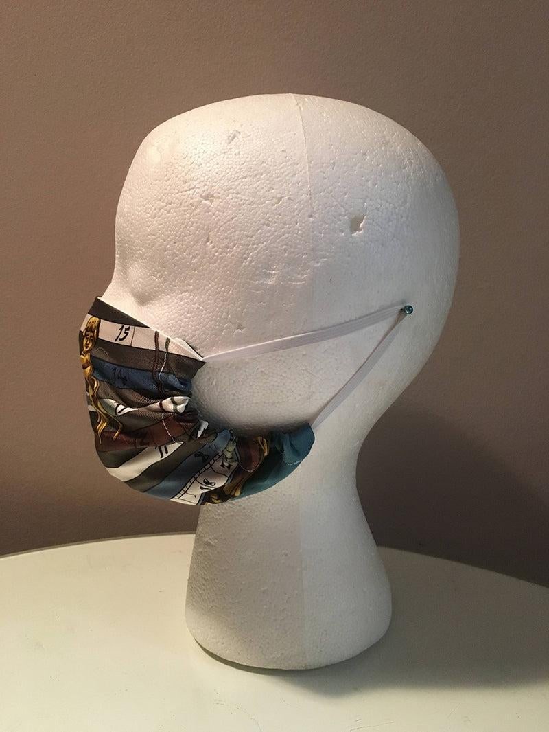 Handmade Hermes Vintage Dies et Hore Gemini Silk Scarf Face Mask - 5