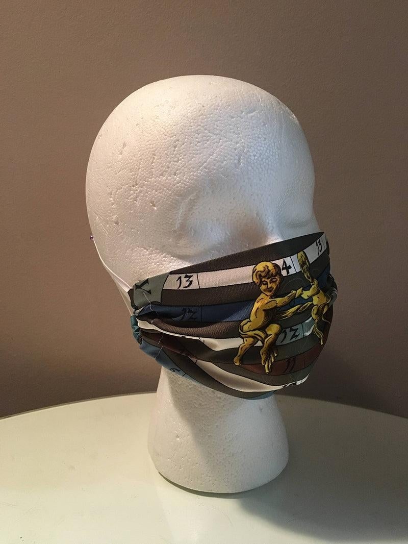 Handmade Hermes Vintage Dies et Hore Gemini Silk Scarf Face Mask - 7