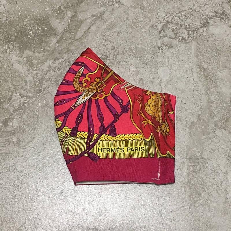 Handmade Vintage Hermes Caparacon de la France et de L'Inde Silk Scarf Face Mask - 4