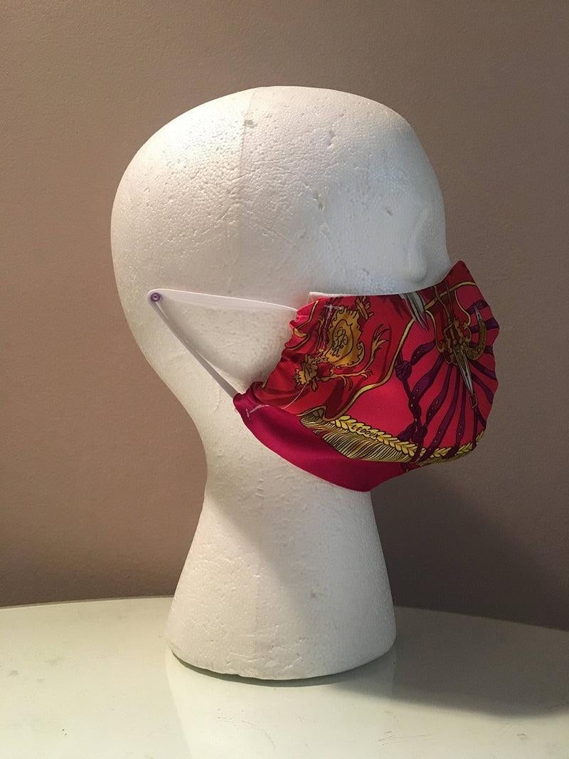 Handmade Vintage Hermes Caparacon de la France et de L'Inde Silk Scarf Face Mask - 7