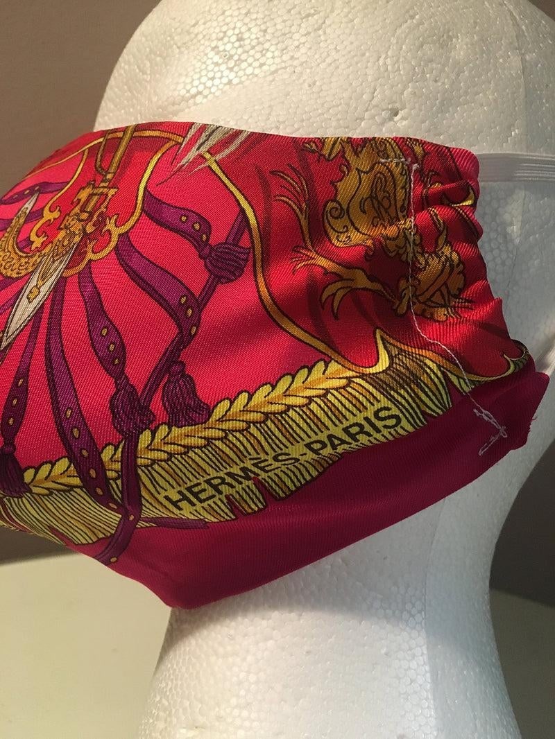 Handmade Vintage Hermes Caparacon de la France et de L'Inde Silk Scarf Face Mask - 8