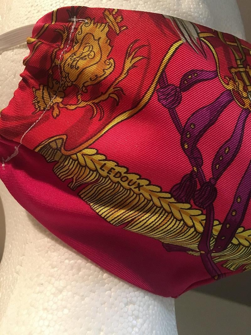 Handmade Vintage Hermes Caparacon de la France et de L'Inde Silk Scarf Face Mask - 9