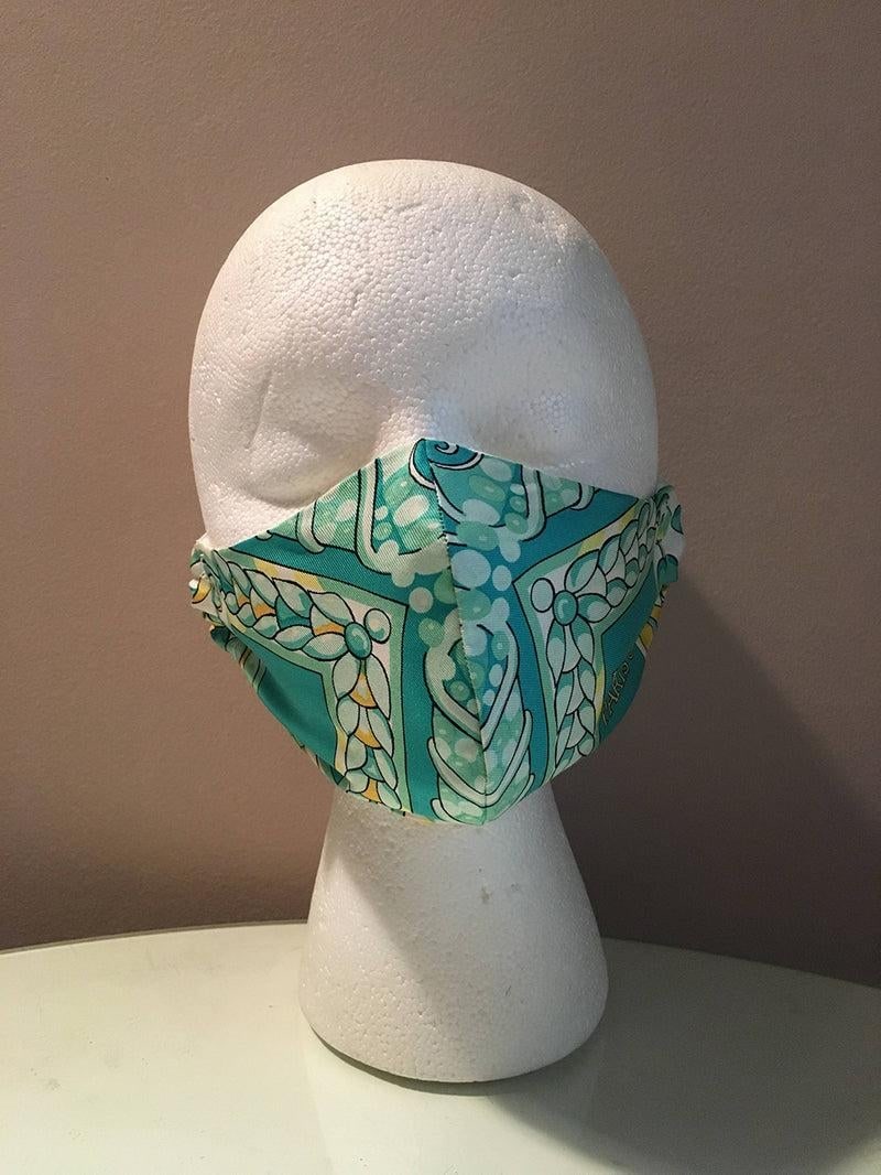 Handmade Vintage Hermes Scala Silk Scarf Face Mask - 5