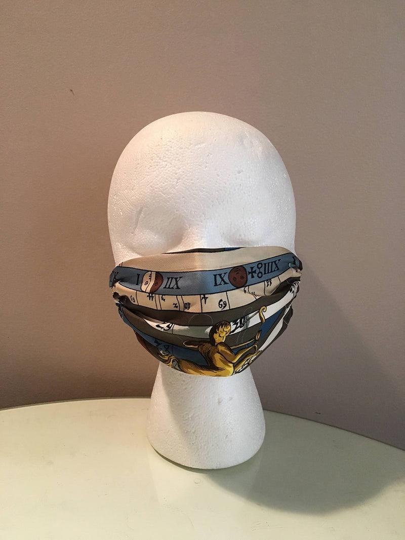 Hermes Vintage Handmade Dies et Hore Astrologie Silk Scarf Surgical Face Mask - 4