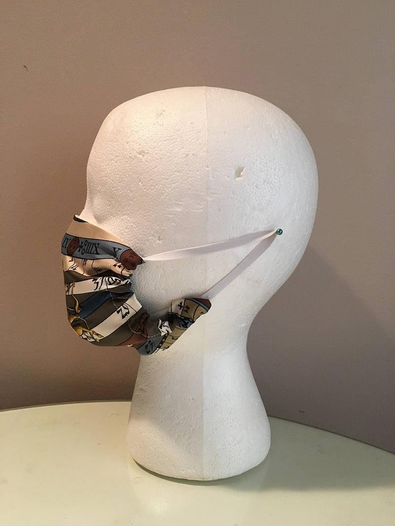 Hermes Vintage Handmade Dies et Hore Astrologie Silk Scarf Surgical Face Mask - 6