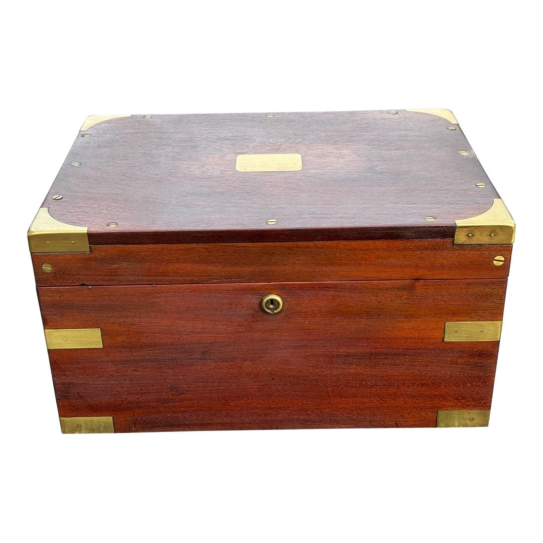 Late 19th C. Mahogany & Brass Bound / Screw Humidor - Large Size, Beautiful Detailing (1 of 10)