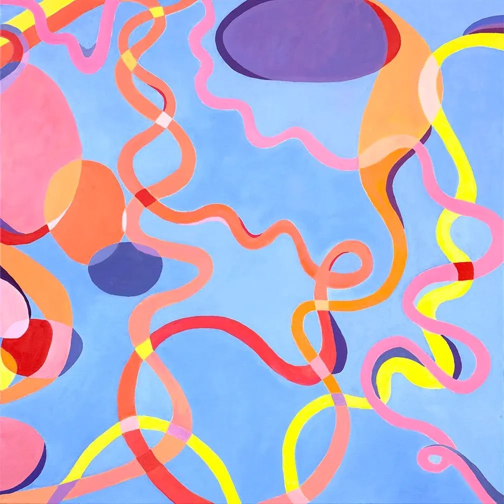 Large Abstract Diptych in Cobalt Blue Orange and Pink - 3