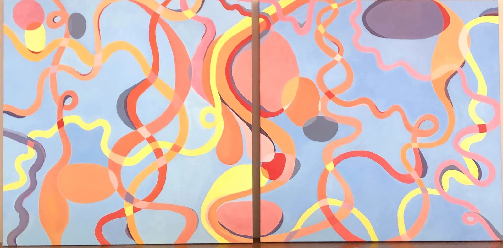 Large Abstract Diptych in Cobalt Blue Orange and Pink - 4