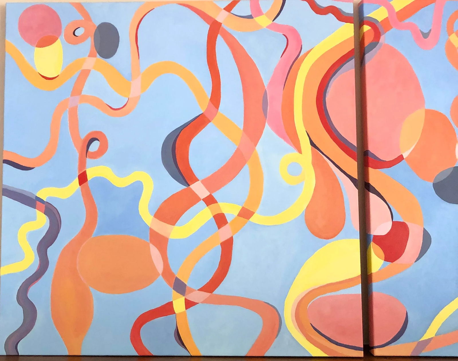 Large Abstract Diptych in Cobalt Blue Orange and Pink - 5