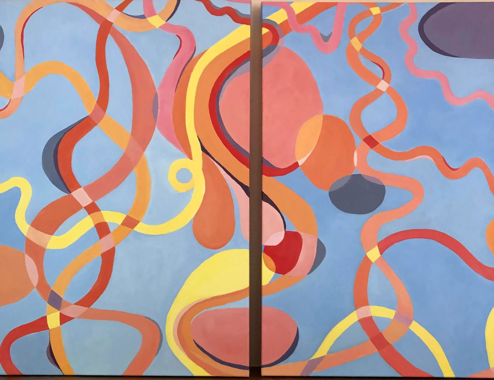 Large Abstract Diptych in Cobalt Blue Orange and Pink - 6