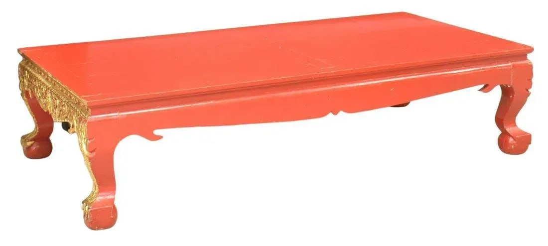 Vintage Thai Parcel Gilt and Red Lacquered Large Low Table - 4
