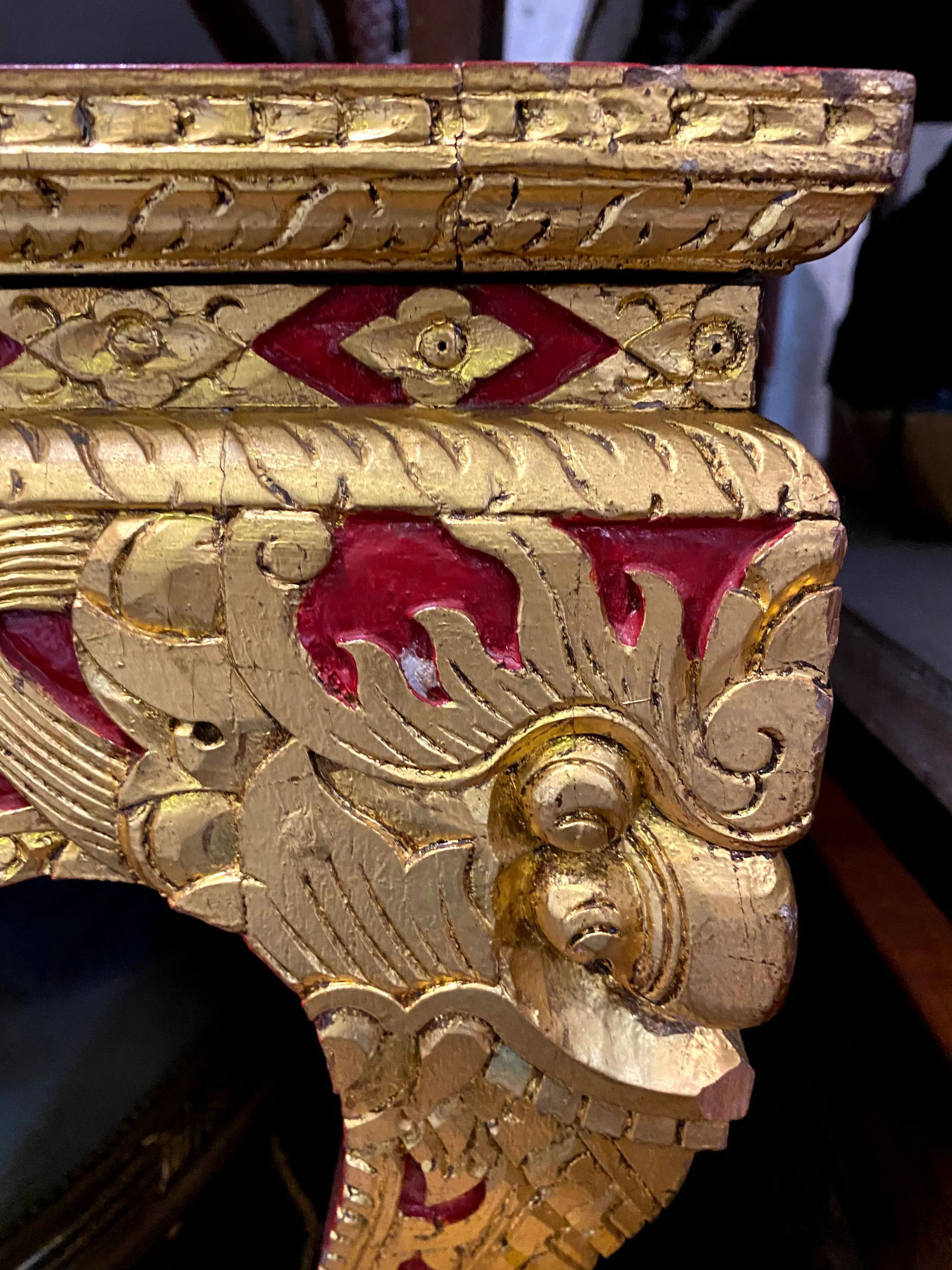 Vintage Thai Parcel Gilt and Red Lacquered Large Low Table - 6