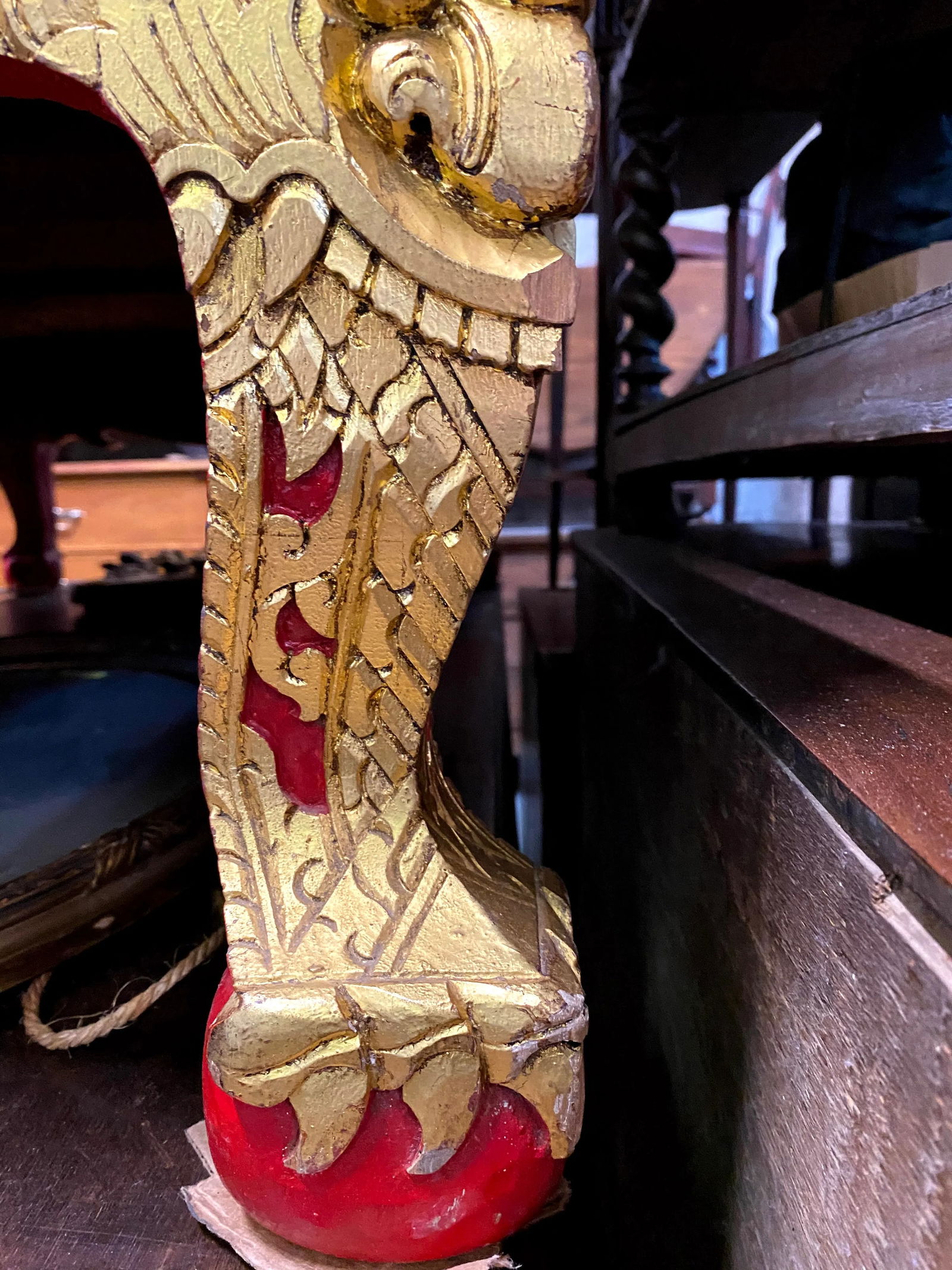 Vintage Thai Parcel Gilt and Red Lacquered Large Low Table - 8