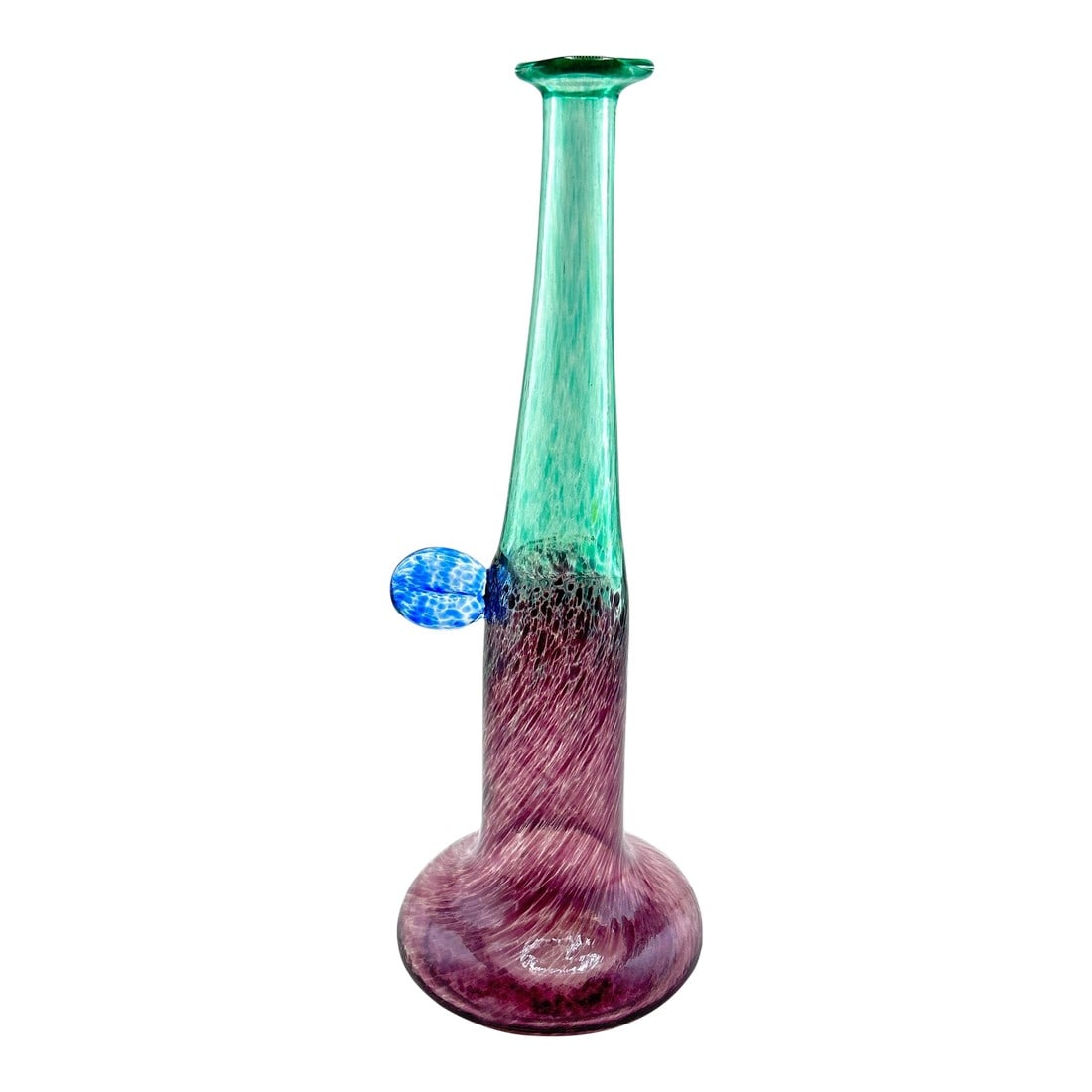 1970s Bertil Vallien Swedish "Windpipe" Purple & Green Art Glass Vase for Kosta Boda: Beautiful little art glass vase by Kosta Boda. Measuring in at hair over 8" tall. Condition: Alterations: Original Condition Unaltered Imperfections: Some Imperfections Condition Notes: No chips or sc