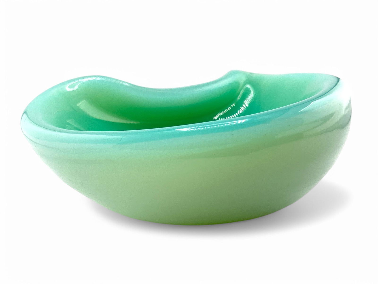 Vintage Murano Glass Sommerso Ashtray Seguso Poli Barbini Venini Teal & White - 2