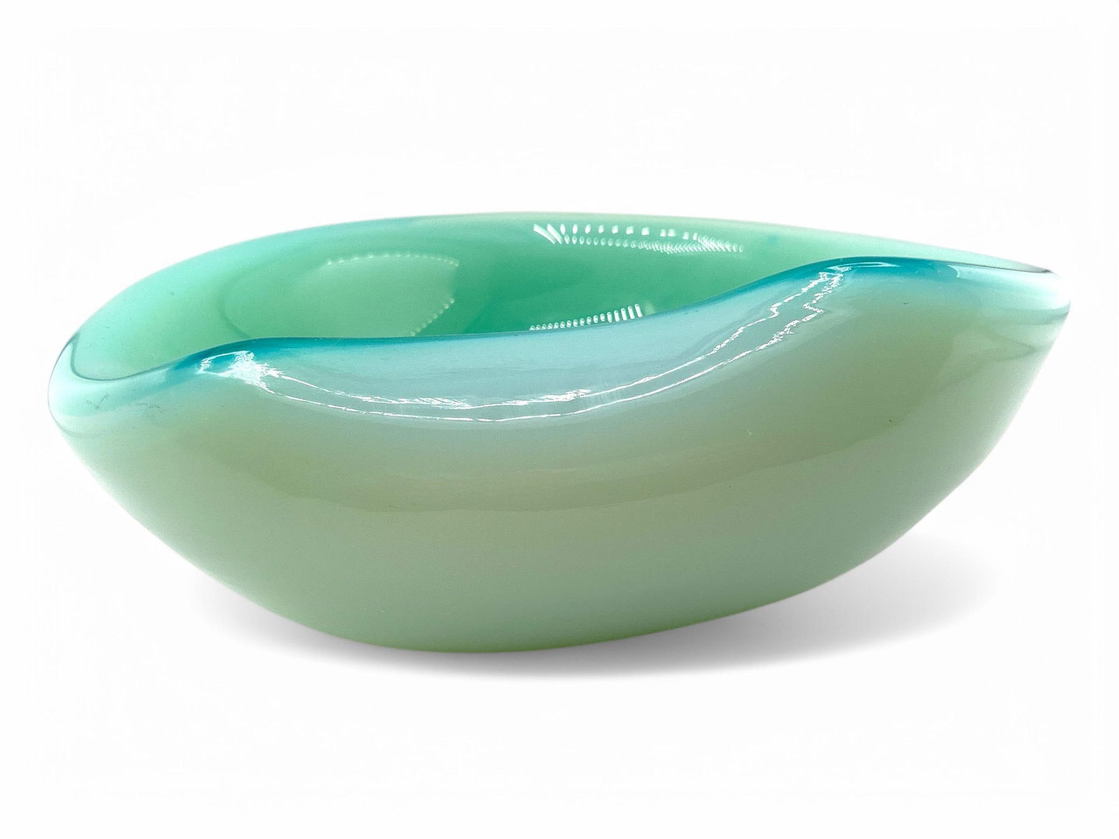 Vintage Murano Glass Sommerso Ashtray Seguso Poli Barbini Venini Teal & White - 3