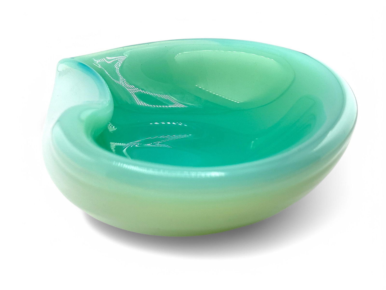 Vintage Murano Glass Sommerso Ashtray Seguso Poli Barbini Venini Teal & White - 4